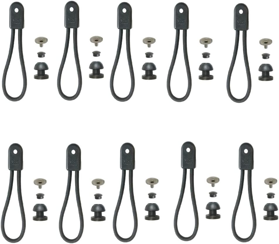 UP100 10 Sets Stayput Shock Cord Loop Bungee Clip Pull Tie down Tarp Canvas Knobs for Marine Truck Car RV Boat Covers (Black) image number 1