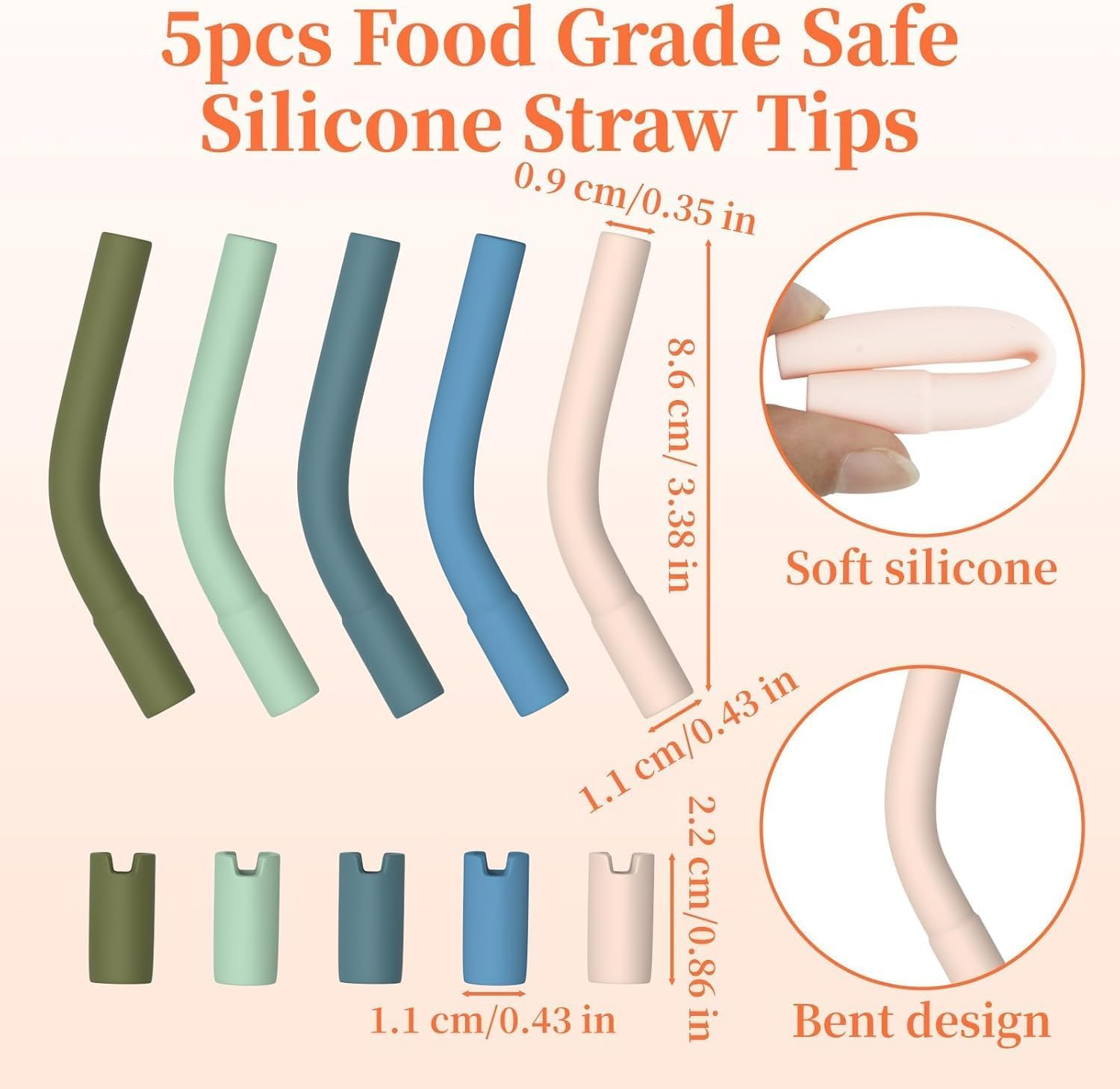 WADY 5PCS Silicone Straw Tips, Straw Toppers, Rubber Straw Tips Colorful Silicone Extender Tip/Silicone Tips for Metal Straws, 8 Mm Silicone Straw Covers for Cup Tumbler Fit, Stanley 40 Oz Tumbler image number 2