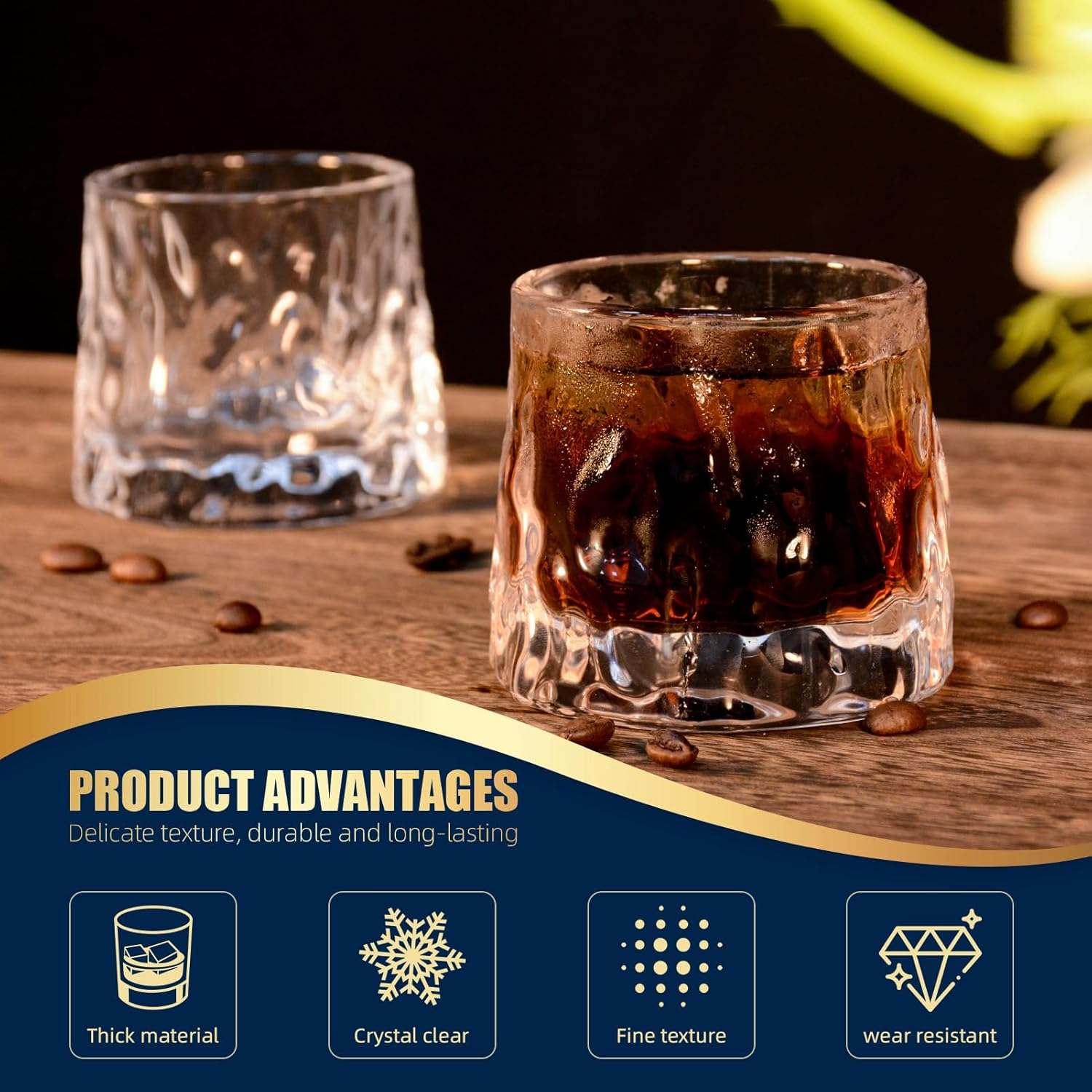 Whiskey Glasses Set of 4, Whiskey Glass Gift Set for Men, 5.5 Oz Old Fashioned Crystal Bourbon Glass Rocks Glass Cocktail Tumbler Glasses Set