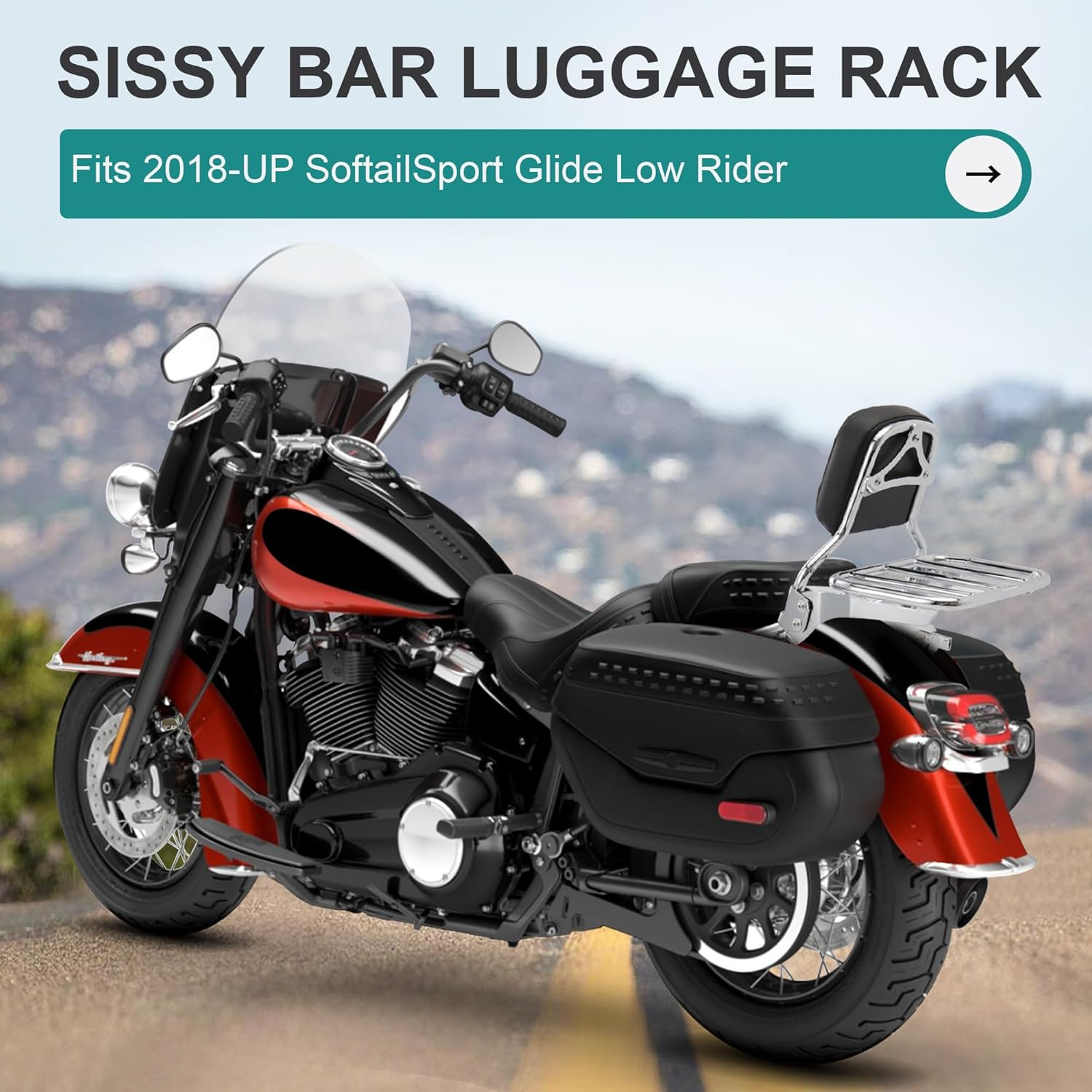 Mokitdora Sport Luggage Rack for Harley Sissy Bar Uprights Compatible with 2018-Later Softail Low Rider FXLR FXLRS FXLRST Fat Bob FXFB FXFBS Sport Glide FLSB, Chrome image number 4