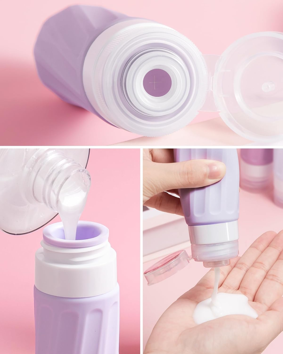 Mrsdry Travel Bottles for Toiletries 8 Pack, Travel Size Toiletries, Tsa Approved Travel Size Containers 3Oz, with Travel Essentials Clear Bag, Leak Proof Silicone Squeezable Creams Jars