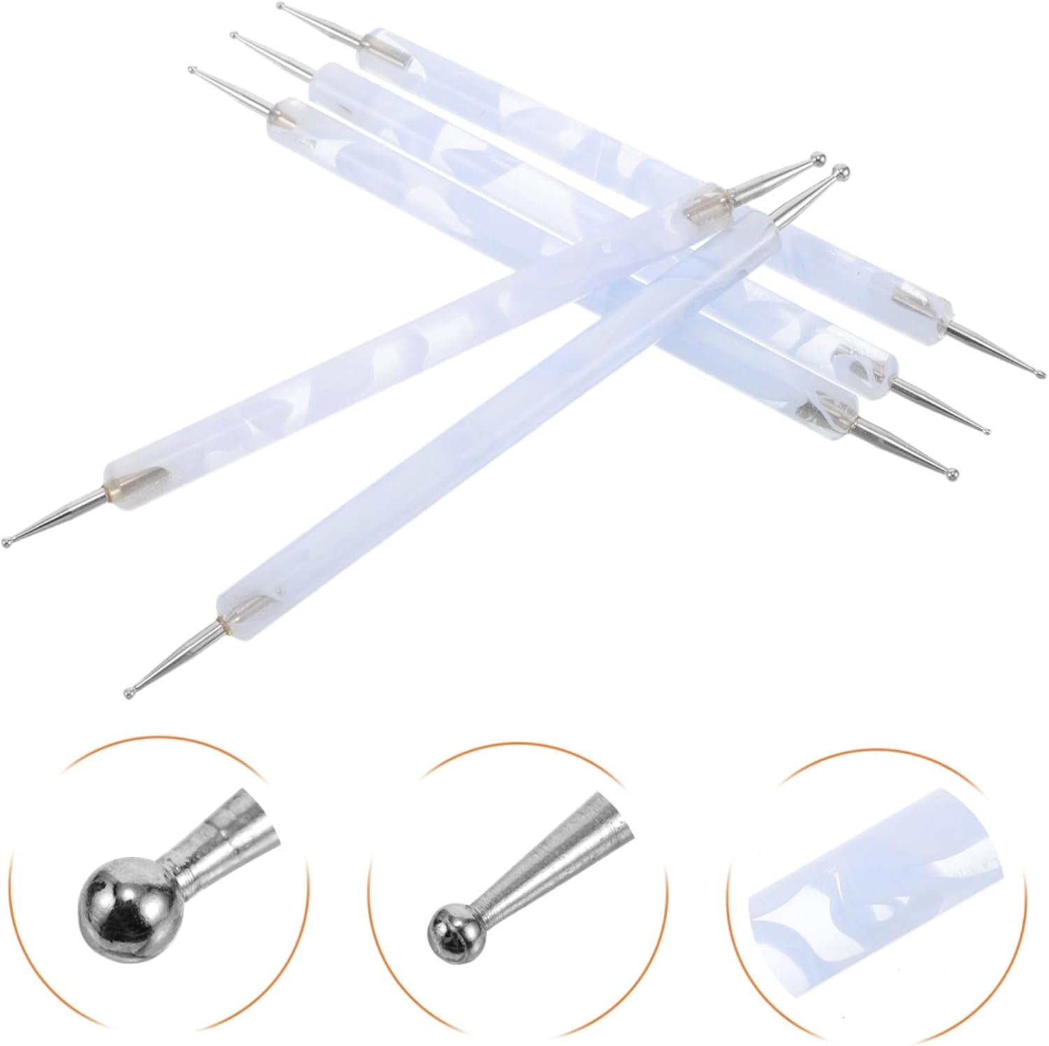 Beatifufu 5Pcs Double-Ended Dotting Tool Nail Art Design Embossing Pens for Decoration Shiny Finish Complete Kit for Creative Nail Studio - Blue image number 6