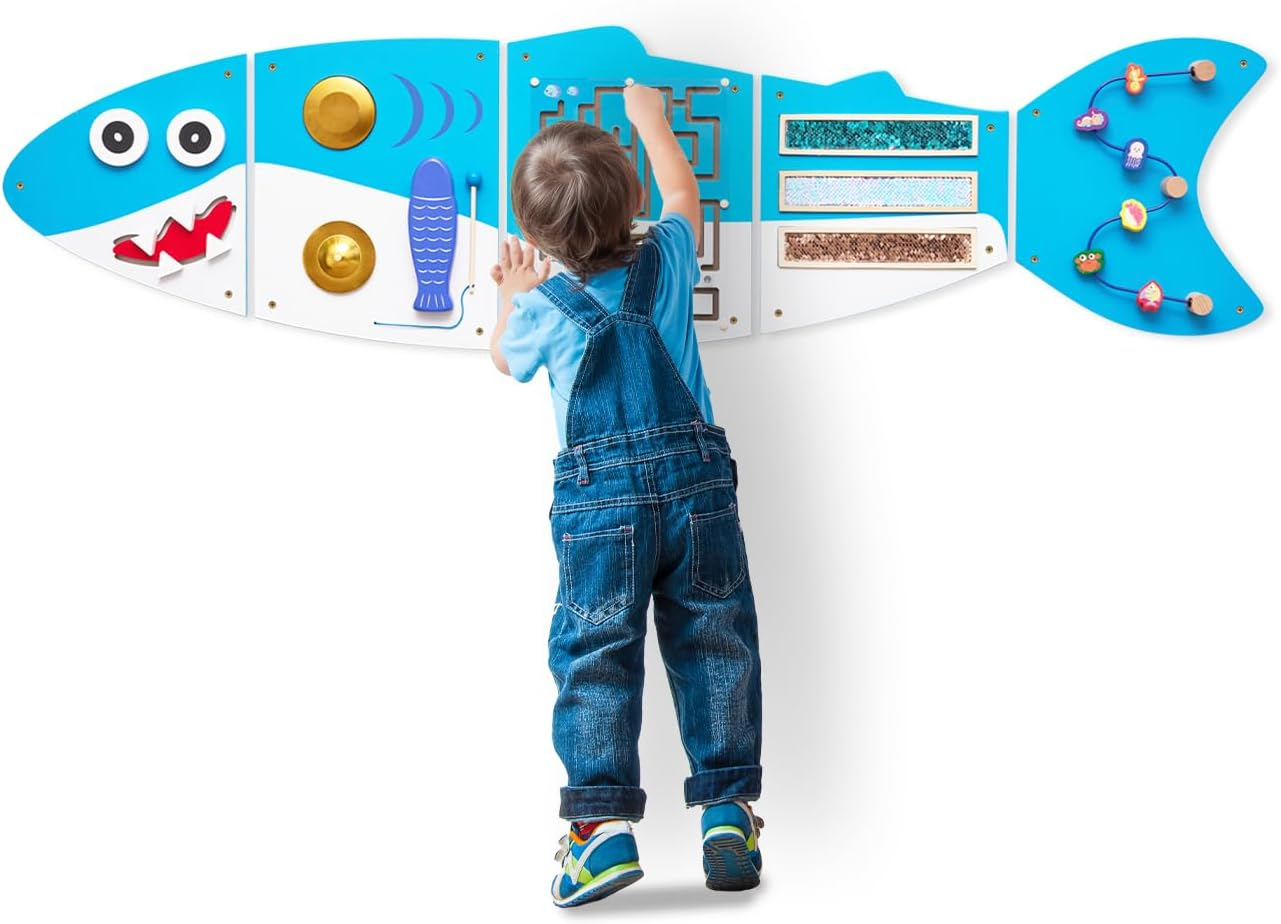 Shark Montessori Busy Board, Sensory Board, Educational Toys, Sensory Wall Panel, Wall Toys, Daycare Furniture, Playroom Furniture, Learning Toys, Boys and Girls 6 M+ image number 5