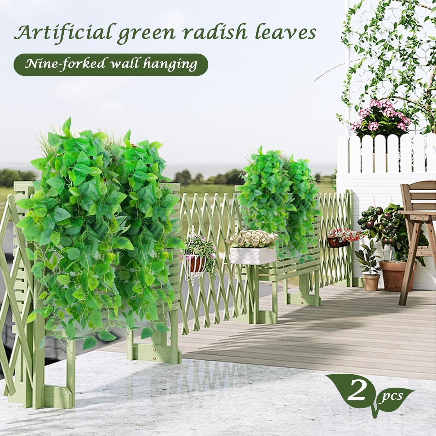 Lenamos Fake Hanging Plants, 2Pcs Artificial Hanging Plant, Faux Pothos Vines Hanging Plant Greenery for Wall Home Living Room Indoor Outdoor Decor (No Baskets) image number 1