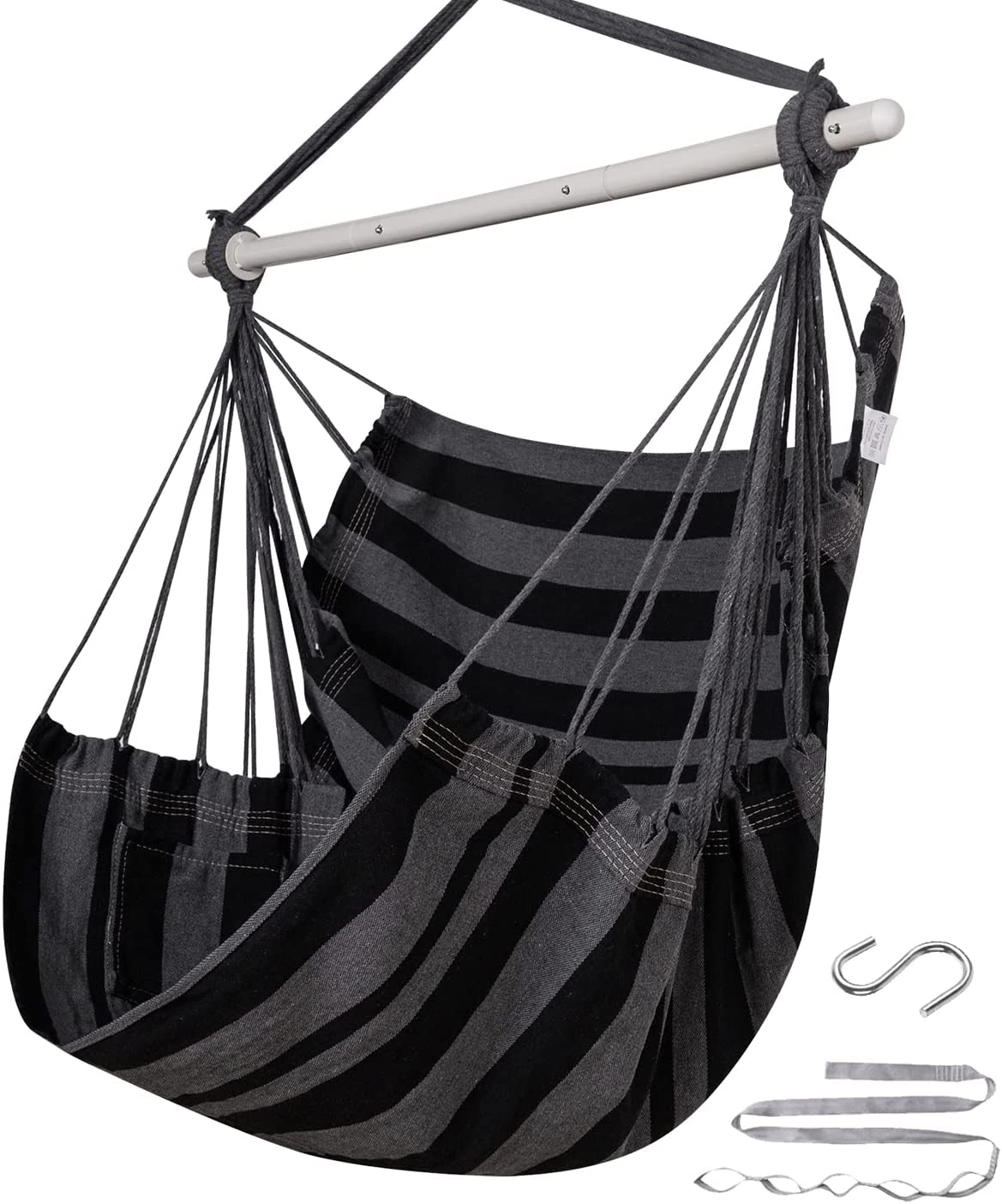 ADVOKAIR Hammock Chair Hanging Chair Swing Large Indoor with Anti-Slip Steel Spread Bar and Pocket-Max 500Lbs-2 Cushions, Perfect for Bedroom,Outdoor,Patio, Porch,Backyard&hellip;
