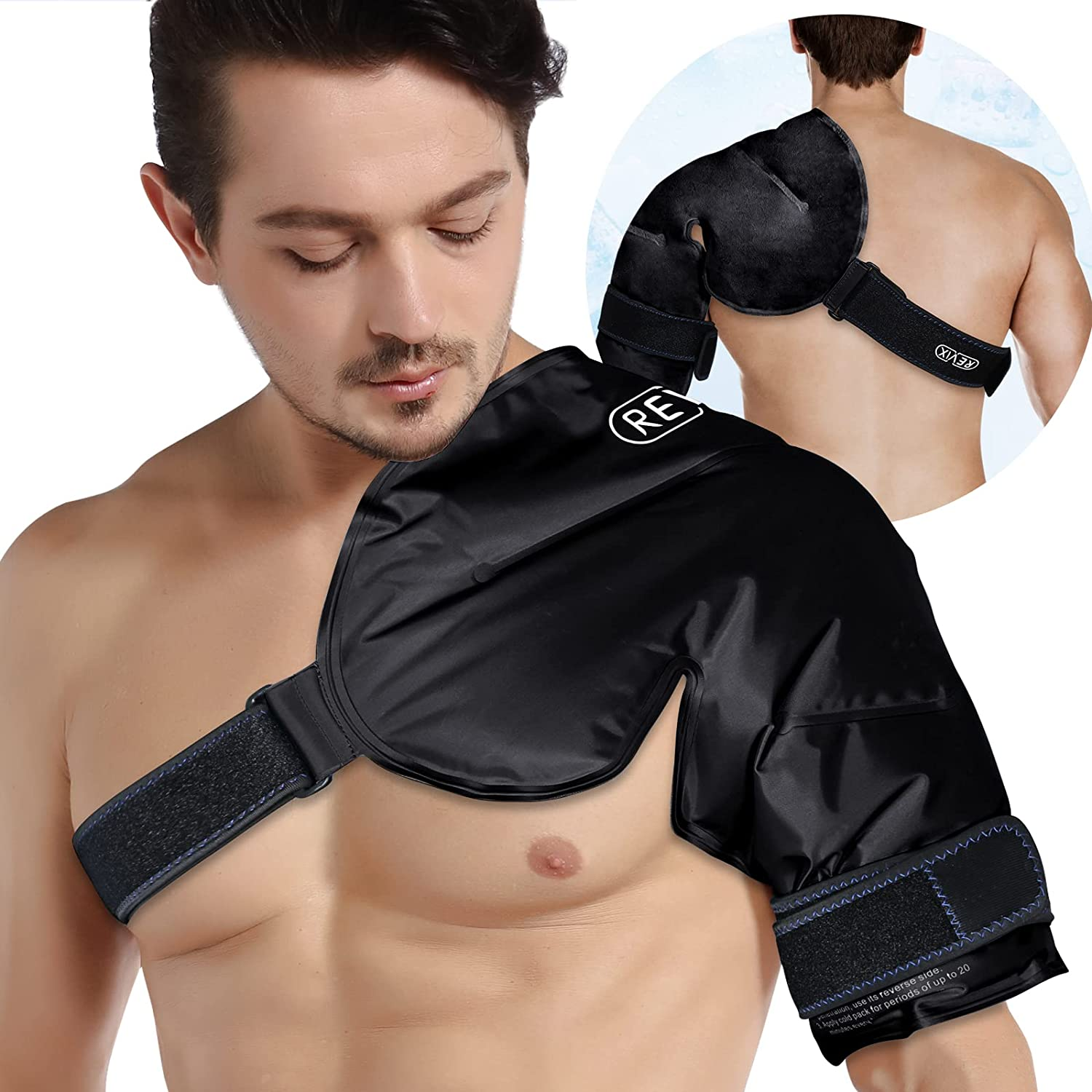 REVIX XL Shoulder Ice Pack Rotator Cuff Cold Therapy, Reusable Gel Ice Pack Shoulder Wraps for Pain, Swelling, Tendonitis and Shoulder Surgery, Long-Lasting Shoulder Compression, Black image number 1