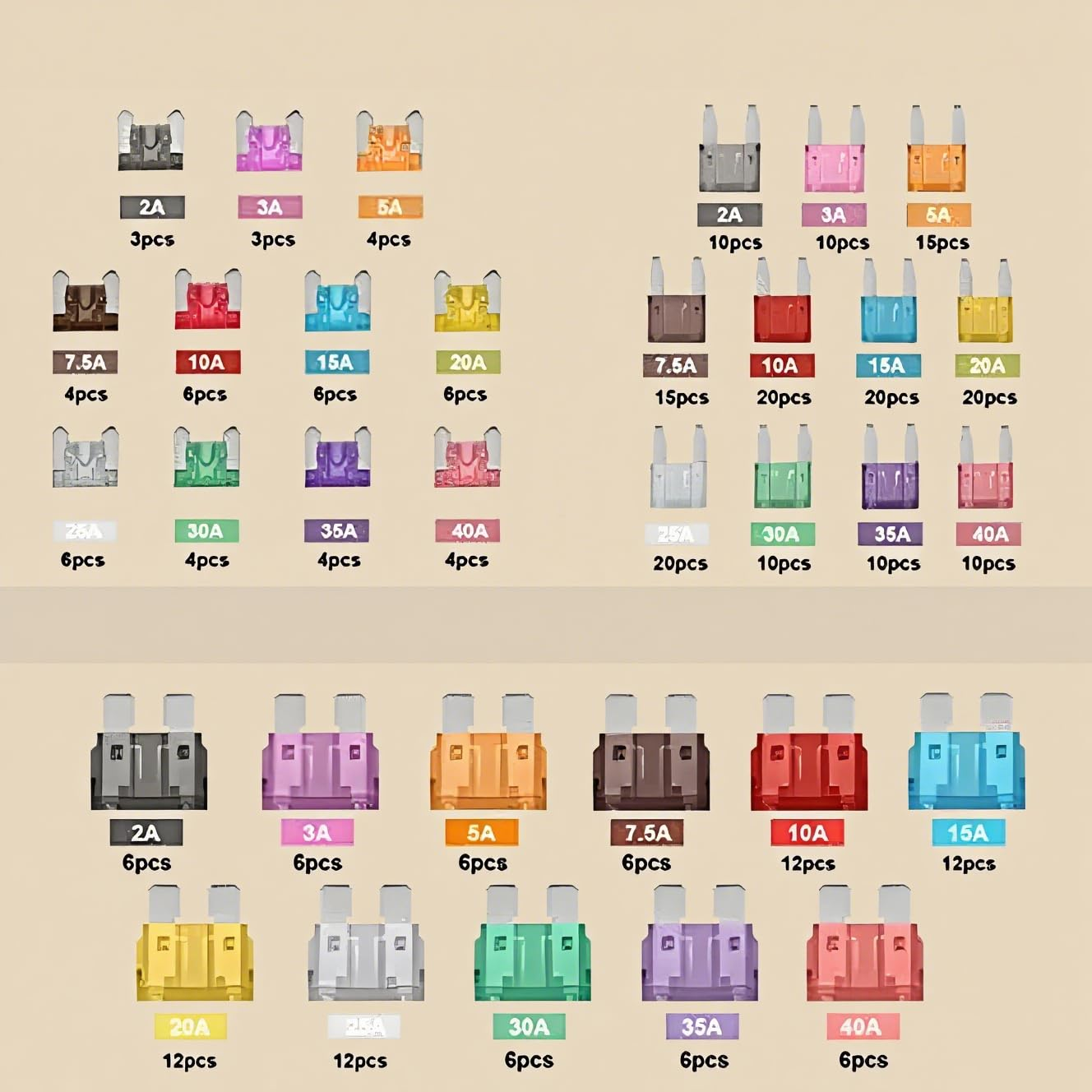 Car Fuse Assortment Kit (2A - 40A) in a Box, Suitable for Cars and Trucks,300Pcs image number 2