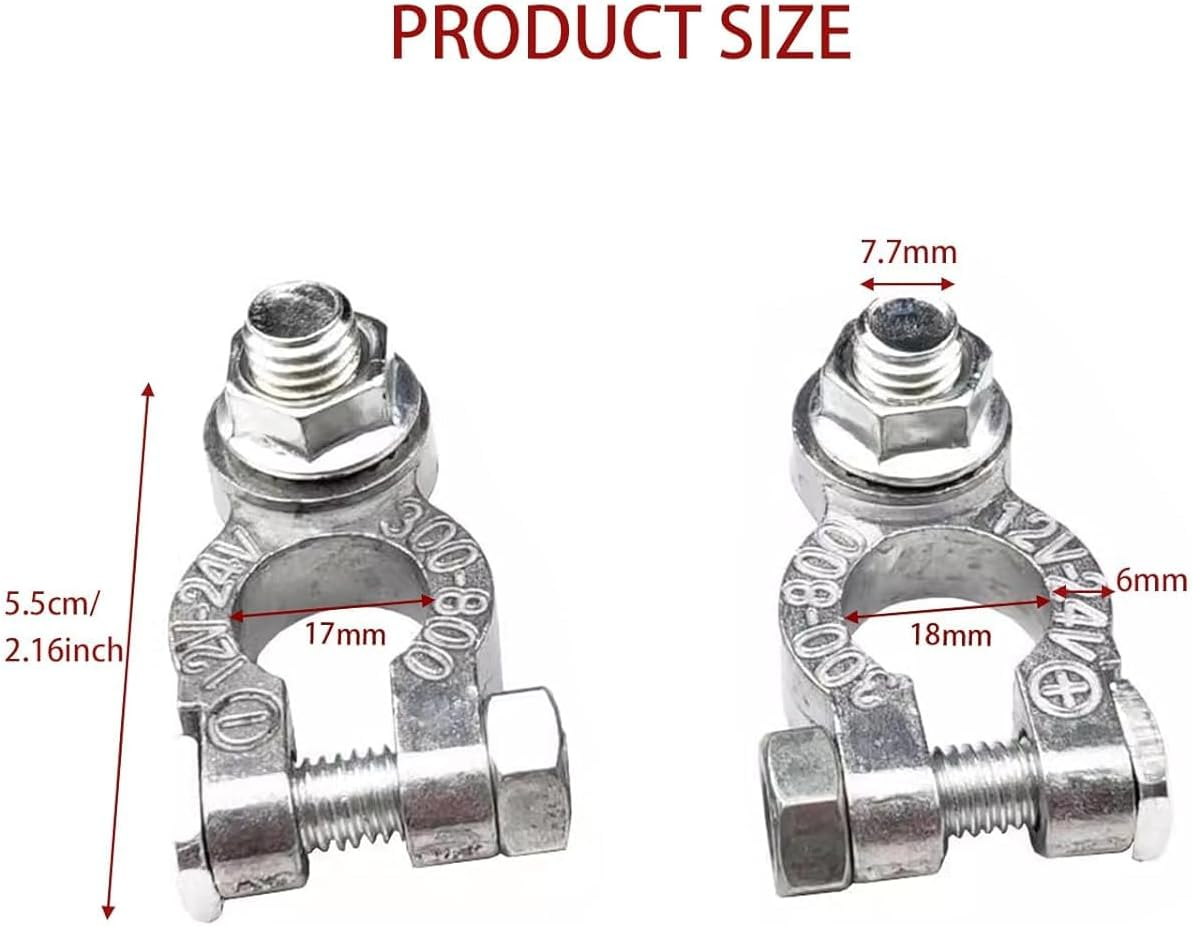 2 Pairs Car Battery Terminal, 12V/24V Universal Heavy Duty Stud Type Battery Connector Clamp for Car Positive Negative Post Nut Replacement for Marine Car Boat Rv(Silver) image number 5