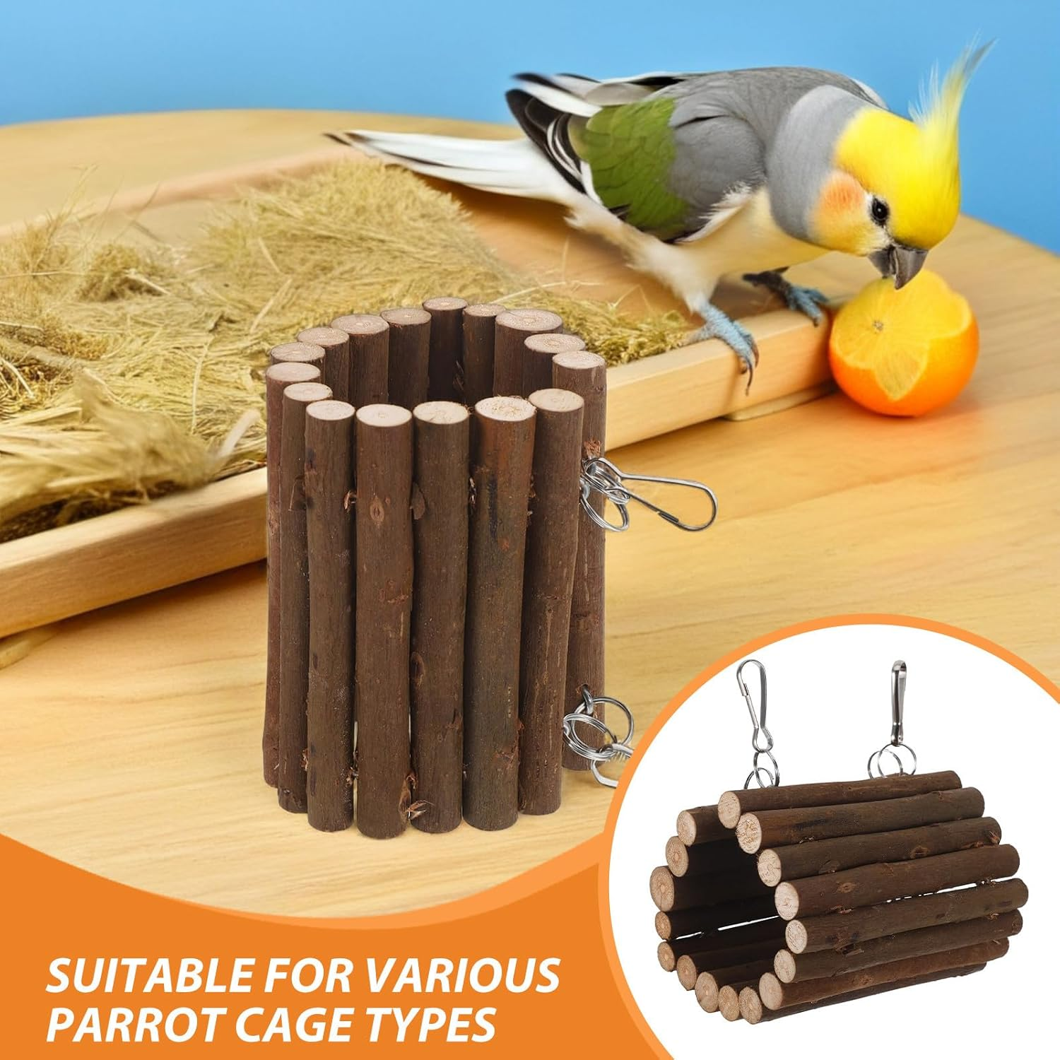 SWOOMEY Parrot Chewing Swing Toy, Wooden Bird Tunnel Hammock, Climbing Perch Platform, Bird Perch Stand Chewing Toy for Large Cage Budgie Macaw image number 1