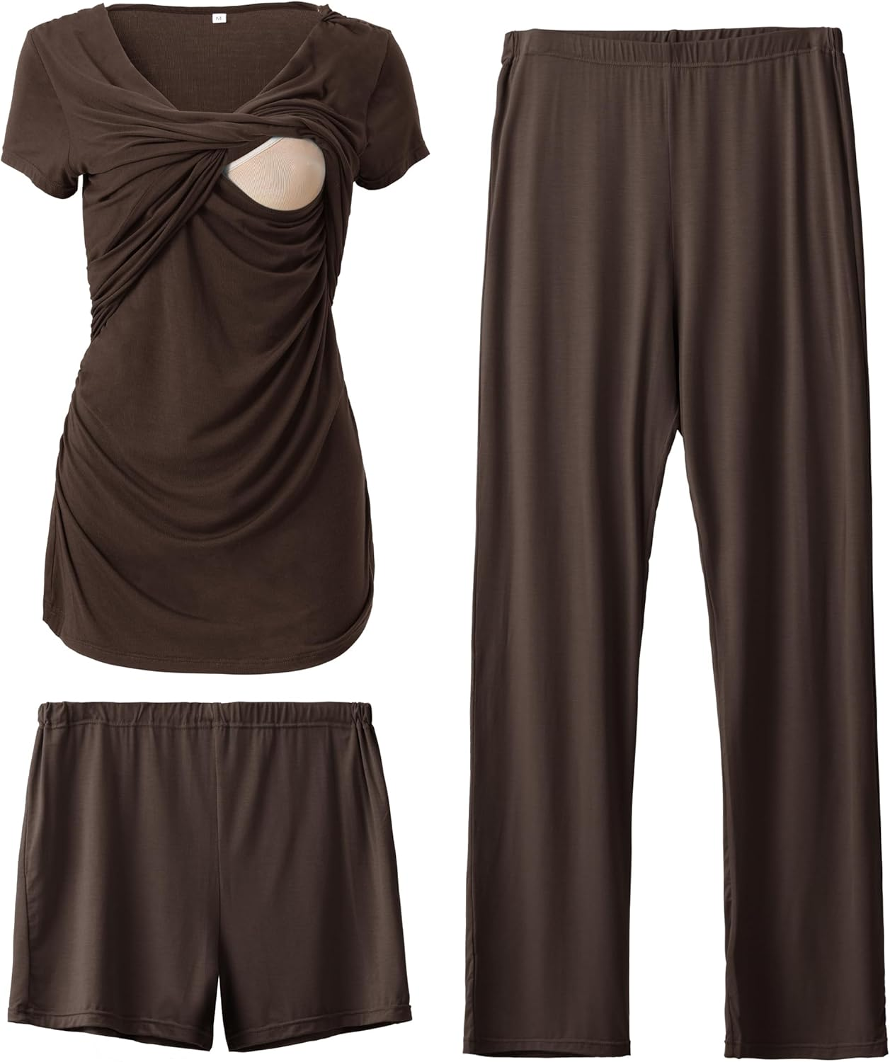 SUNNYBUY Women'S Maternity Postpartum Pajamas Set, Breastfeeding Tops，Adjustable Pregnancy Shorts & Pants 3 Piece Nursing PJS