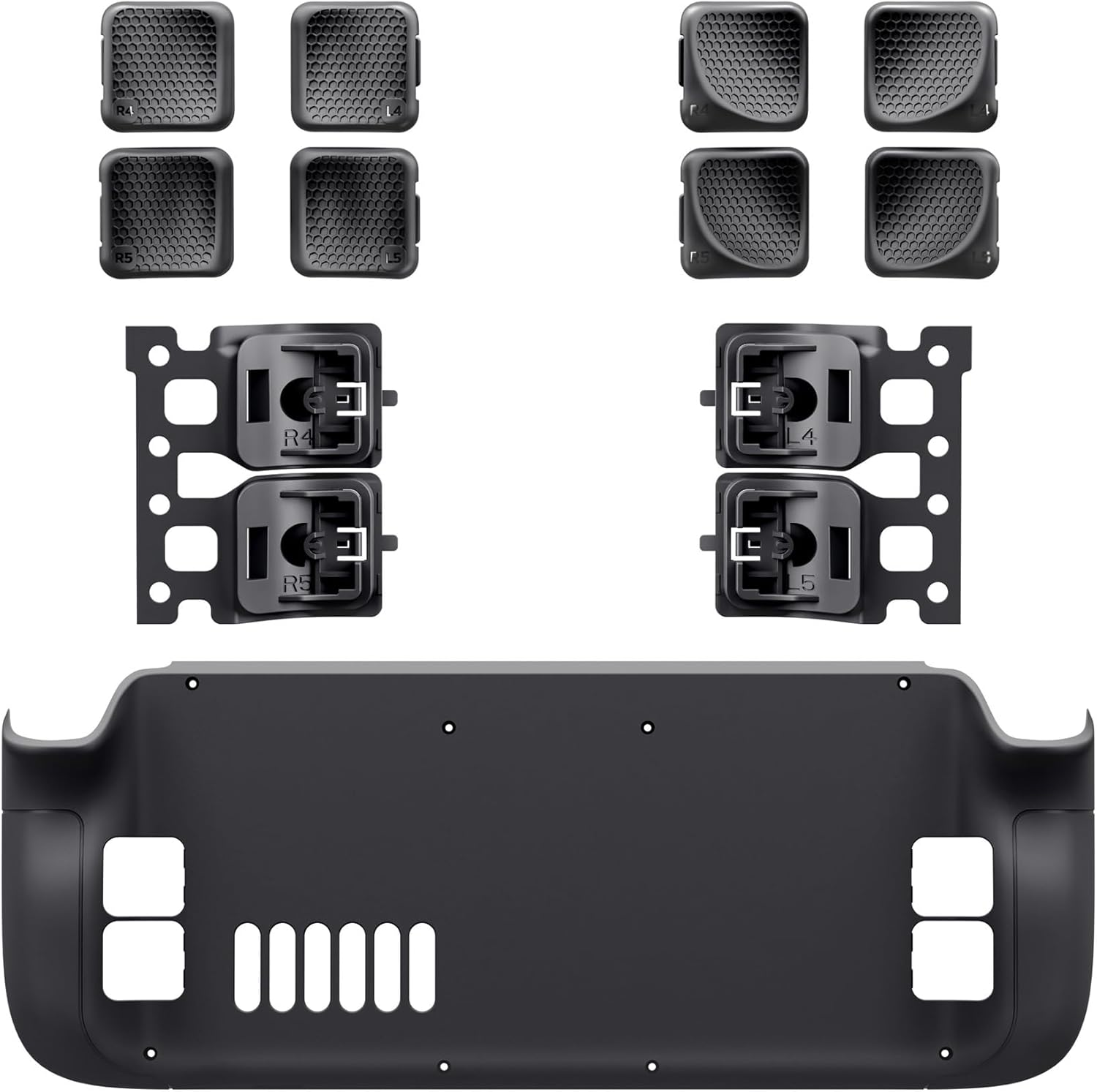 Extremerate Interchangeable Back Buttons Bottom Shell for Steam Deck LCD & OLED, Replacement Ergonomic Fingers Grip L4L5 R4R5 Back Shell for Steam Deck - with 2 Height Adjustable Buttons - Black - Black image number 6