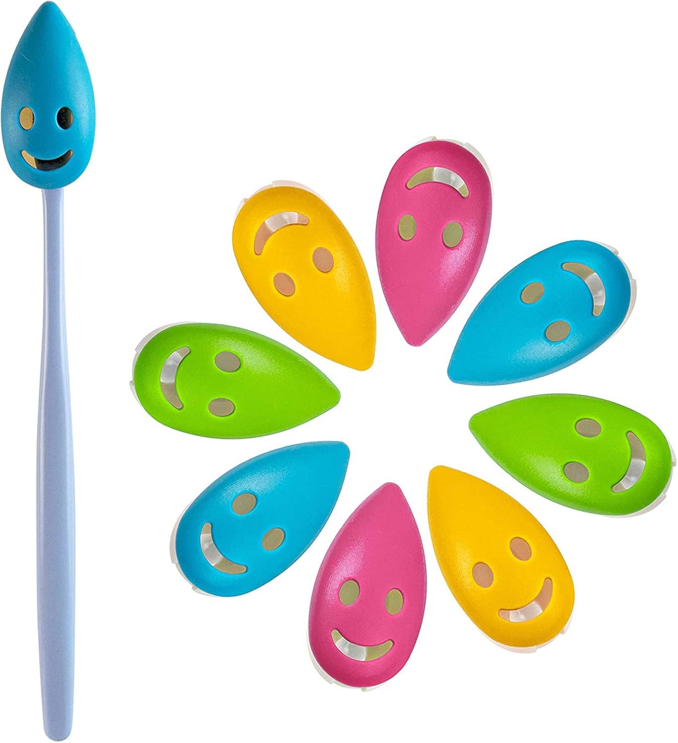 AUEAR, 8 Pack Happy Face Toothbrush Head Cover Cap with Suction Cup Cute Portable Protective Covers Case for Home Travel Outdoor Camping 4 Colors image number 2