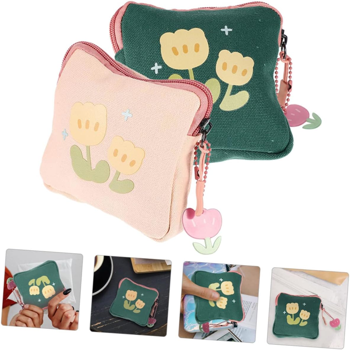 SHERCHPRY 8Pcs Sanitary Napkin Organizer Decorative Coin Bag Zipper Money Pouch Tampon Storage Bag for Travel Women image number 2