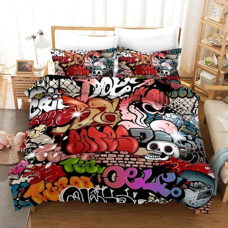 3D Street Graffiti Quilt Cover Set Bedding Set with Pillowcases, Single/Double/Queen/King Size (Single) image number 4