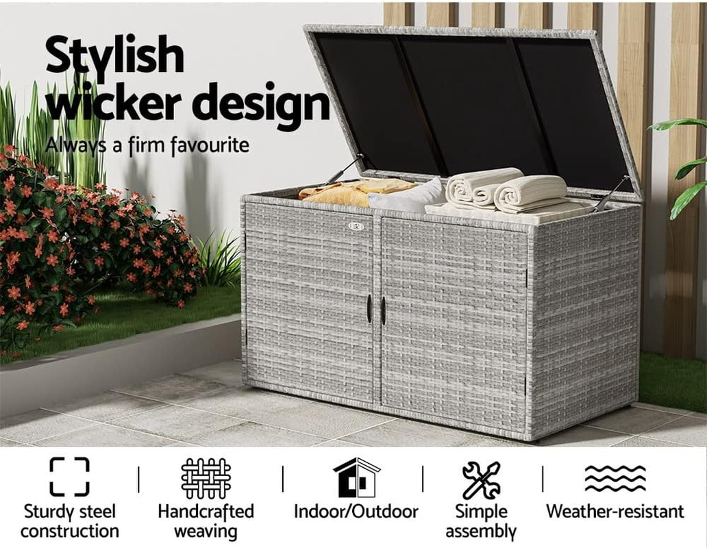 Gardeon Outdoor Storage Cabinet, 63Cm Tall Wicker Cupboard Tool Box Garden Shed Shelving Storages Bench Tools Chest Organiser Home Furniture Garage Setting, Lockable Adjustable Shelves Grey image number 5