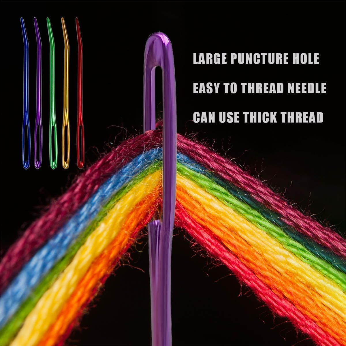 Tapestry Needle Embroidery Needles Yarn Needles, 10Pcs Steel Sharp Darning Tapestry Needle,Stainless Steel Sharp Darning Tapestry Needle,Bent Tip Yarn Needles Hand Knitting Needles with Wooden Case image number 2