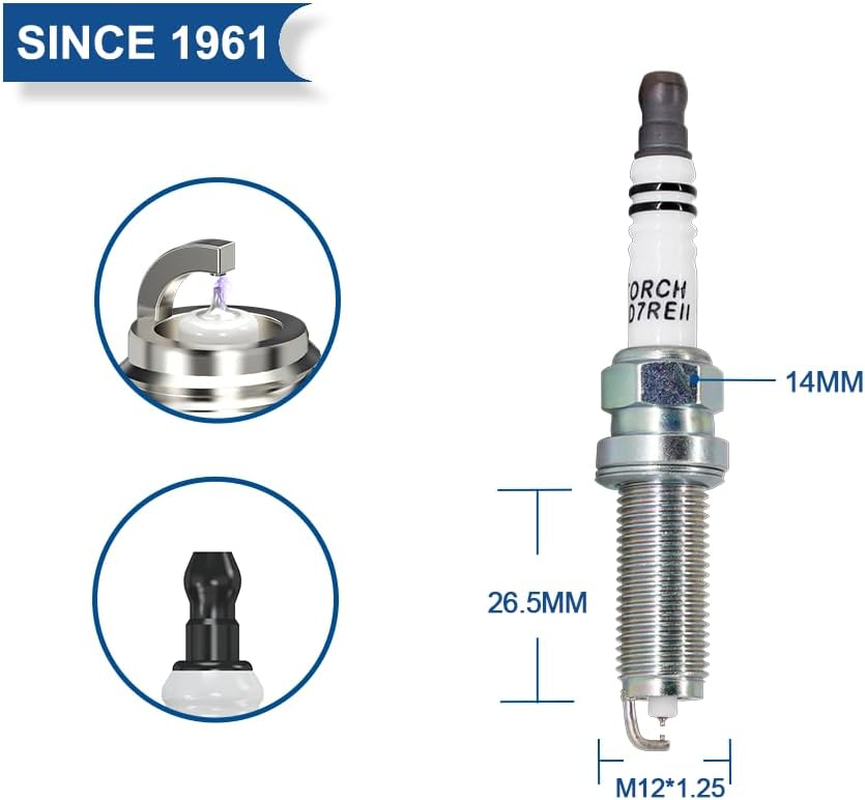 TORCH Spark Plug LD7REII Replace for NGK DILKAR7D11H/90565, for NISSAN 22401-1VA7C, for SUZUKI 11182-51Z01, Oem,Ea image number 4