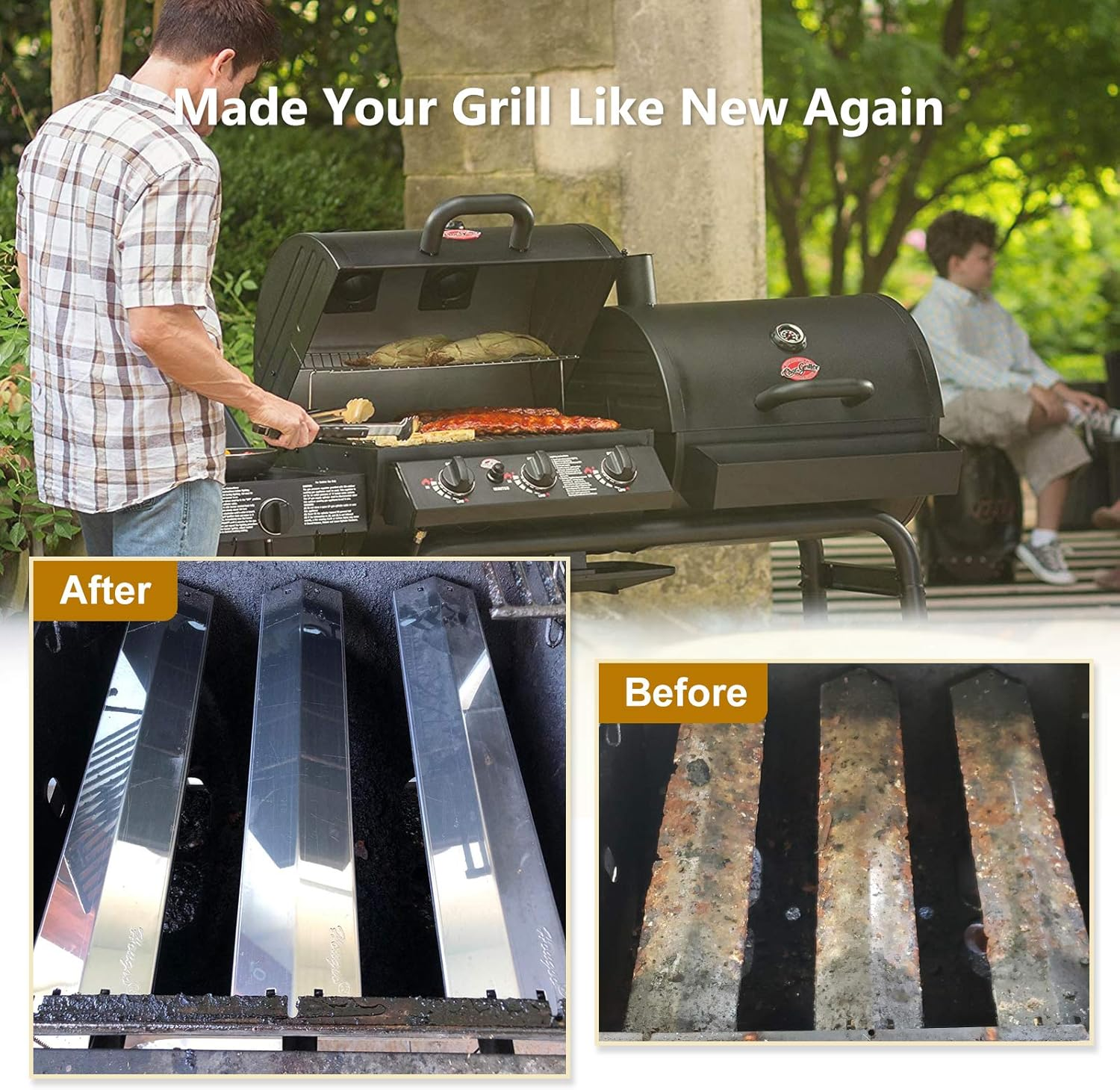 Adviace Heat Plates Replacement Parts for Char Griller 5050 5650 3001 E3001 3072 5072 3070 Grills, 3-Pack Stainless Steel Flame Shields for Chargriller 5050 5650 Char Griller 100001 Replacement Part image number 1