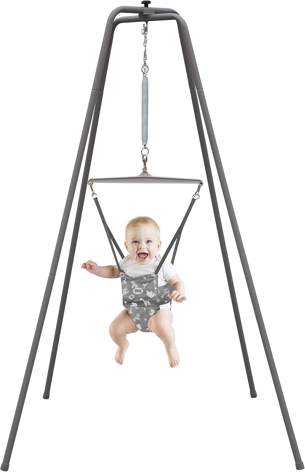 Jolly Jumper *Elite* Safari Print Saddle-The Original Jolly Jumper with Stand. Trusted by Parents to Provide Fun for Babies and to Create Cherished Memories for Families for over 75 Years, Grey Safari