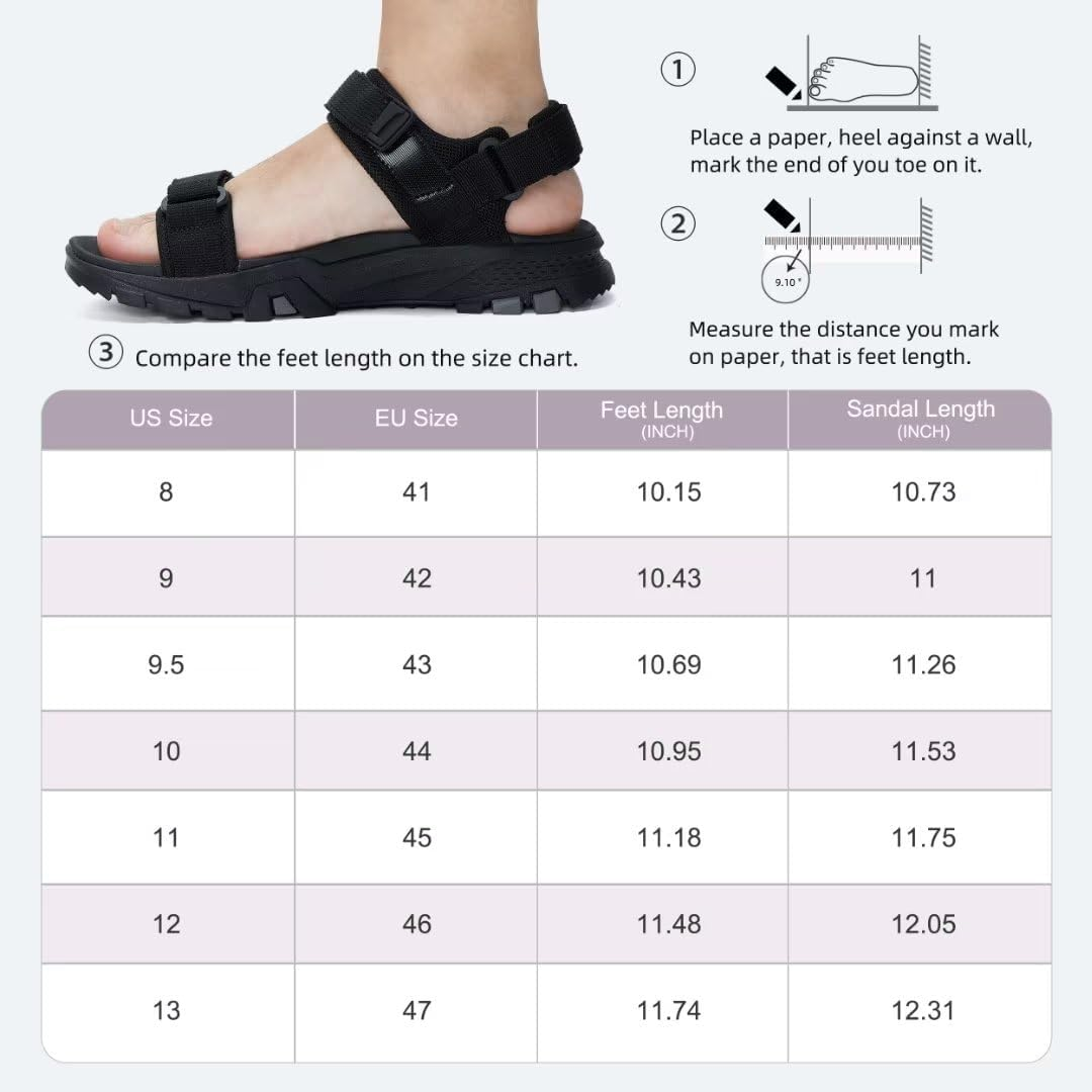 MEGNYA Mens Comfortable Walking Sandals, Soft Sports Hiking Sandals with Three Adjustable Hook and Loop Straps, Casual Beach Athletic Sandals for Outdoor Active Camping image number 5