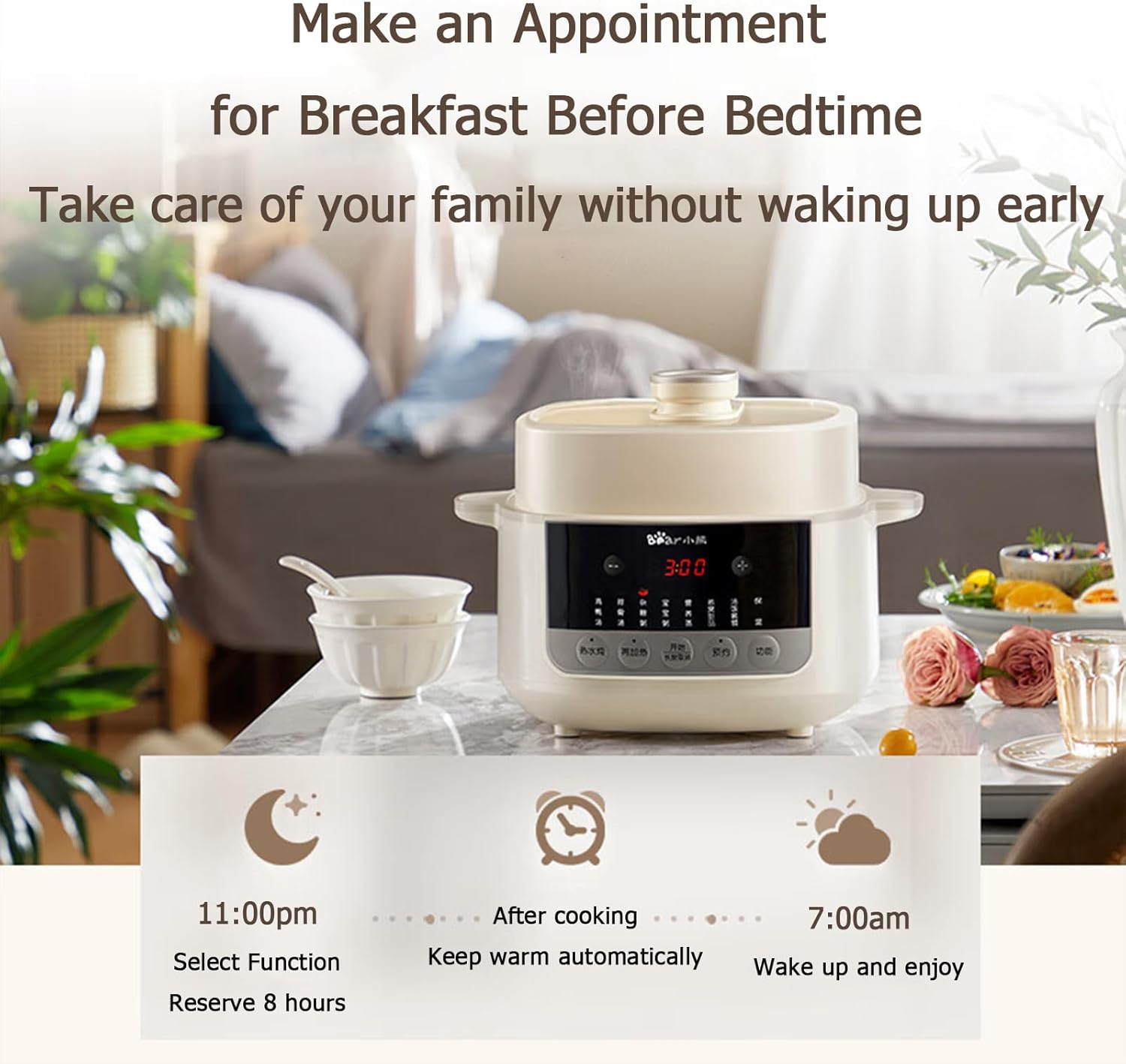 Bear Multi-Functional Electric Stew Pot, 4.1L Micro-Pressure Cooker with 24H Appointment & 8H Keep Warm, Ideal for Soup/Stew/Porridge (Chinese Panel) image number 6