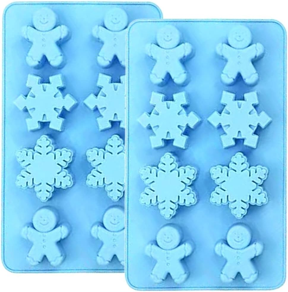BREEZO Christmas Silicone Moulds, 2PCS Snowflake Snowmen Chocolate Moulds Soap Candy Cake Muffin Jelly Trays Baking Molds for Home Party Christmas Xmas Cake Decoration