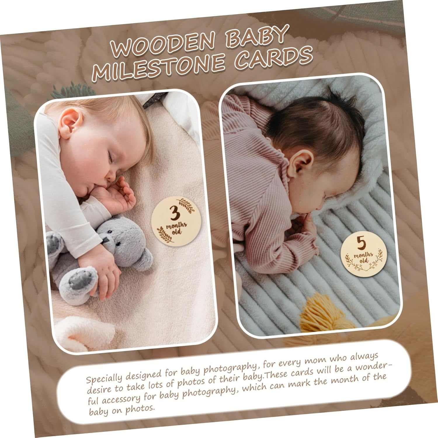 Alasum 6Pcs Double-Sided Photo Props Newborn Photo Props Newborn Cards One Month Baby Card Newborn Baby Cards Baby Monthly Card First Year Growth Card Wood Signs Wooden Ta1 Pearlescent Cd image number 2