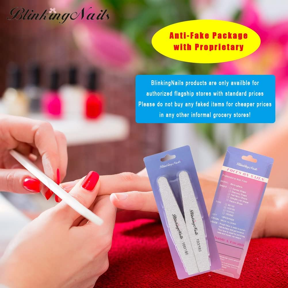 Nail Files and Buffers 100/180 Grit Professional Nail Files for Natural Nails,Double Sides Washable Block Disposable Nail Files for Acrylic Nails-10Pcs/Pack