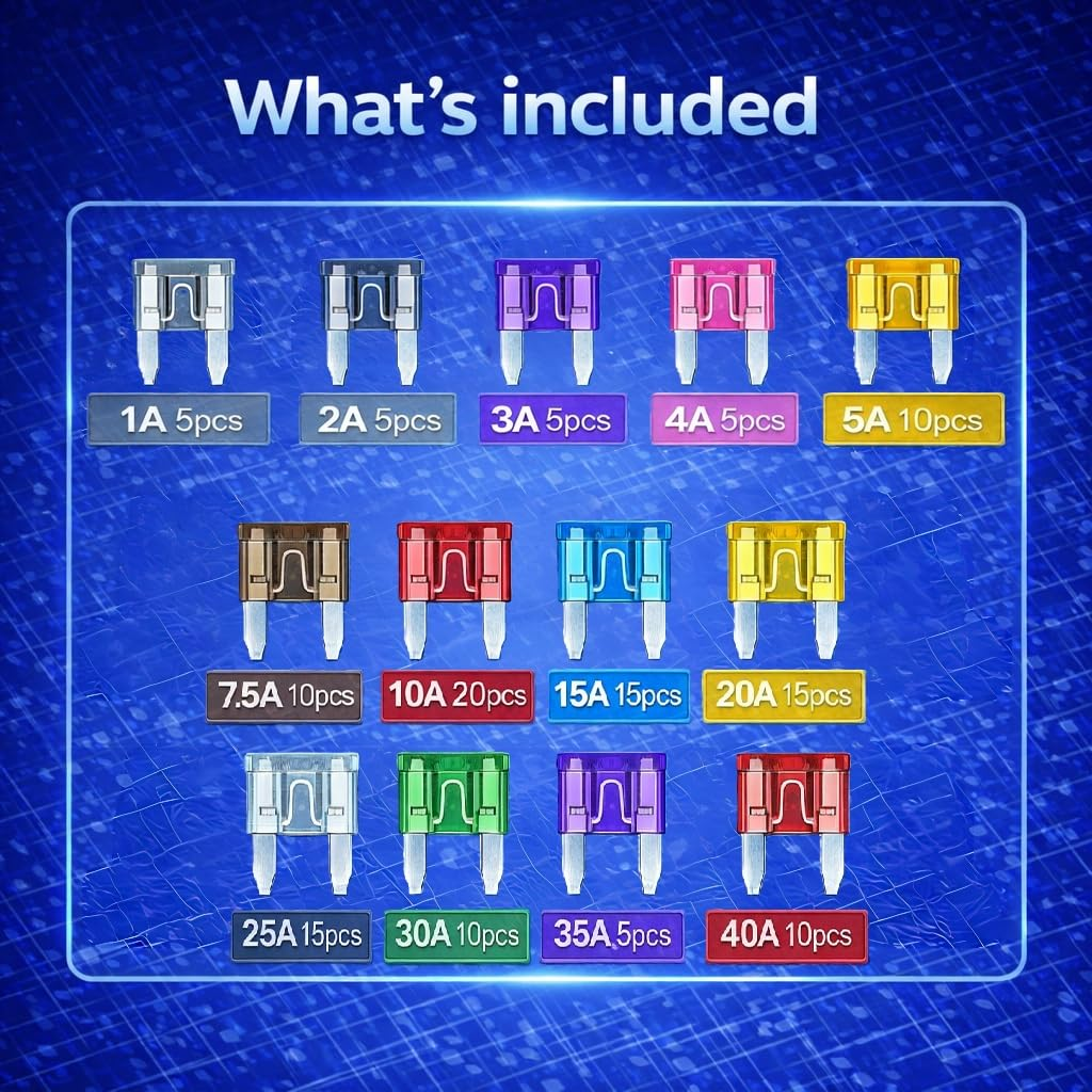 130-Piece Mini Car Fuse Assortment Kit, Automotive Assorted Blade Fuses, 1A-40AMP, Universal Fit for Cars Utes Boats Bikes Caravans (130Pcs: Mini) image number 4