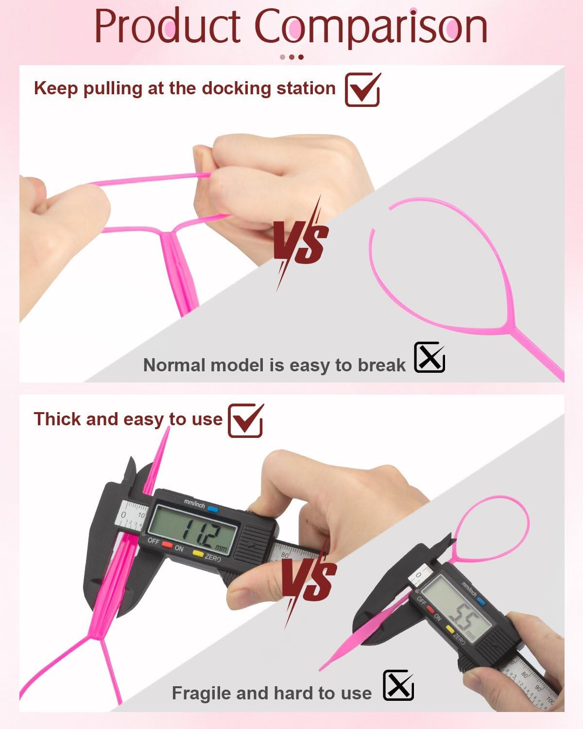 Aigee 8Pcs Hair Styling Combs Set Include 4Pcs Topsy Hair Tail Tools 2 Styles of Rat Tail Comb,1Pcs Bristle Teasing Slick Back Hair Brush,1Pcs Edge Control Brush,Eyebrow Brush for Woman Girl Pink image number 6