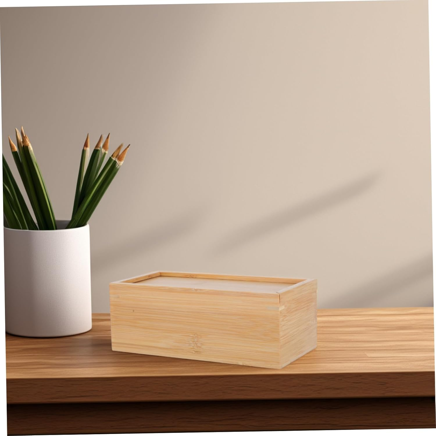 Homoyoyo Storage Box with Sliding Lid Unfinished Decorative Keepsake Box for Desk Organization Bamboo Storage for Office Supplies and Accessories image number 5