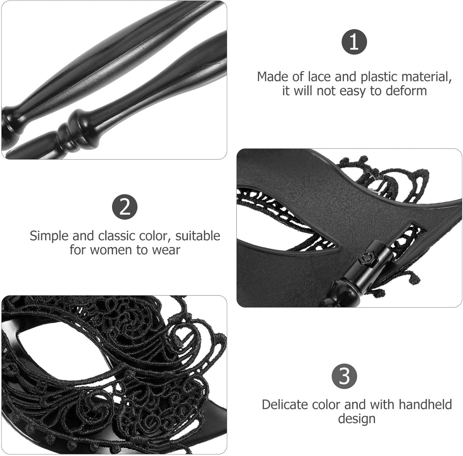 LIFKOME Masquerade Mask with Stick Venetian Handheld Party Mask Masquerade Mask for Women Halloween Costum image number 3