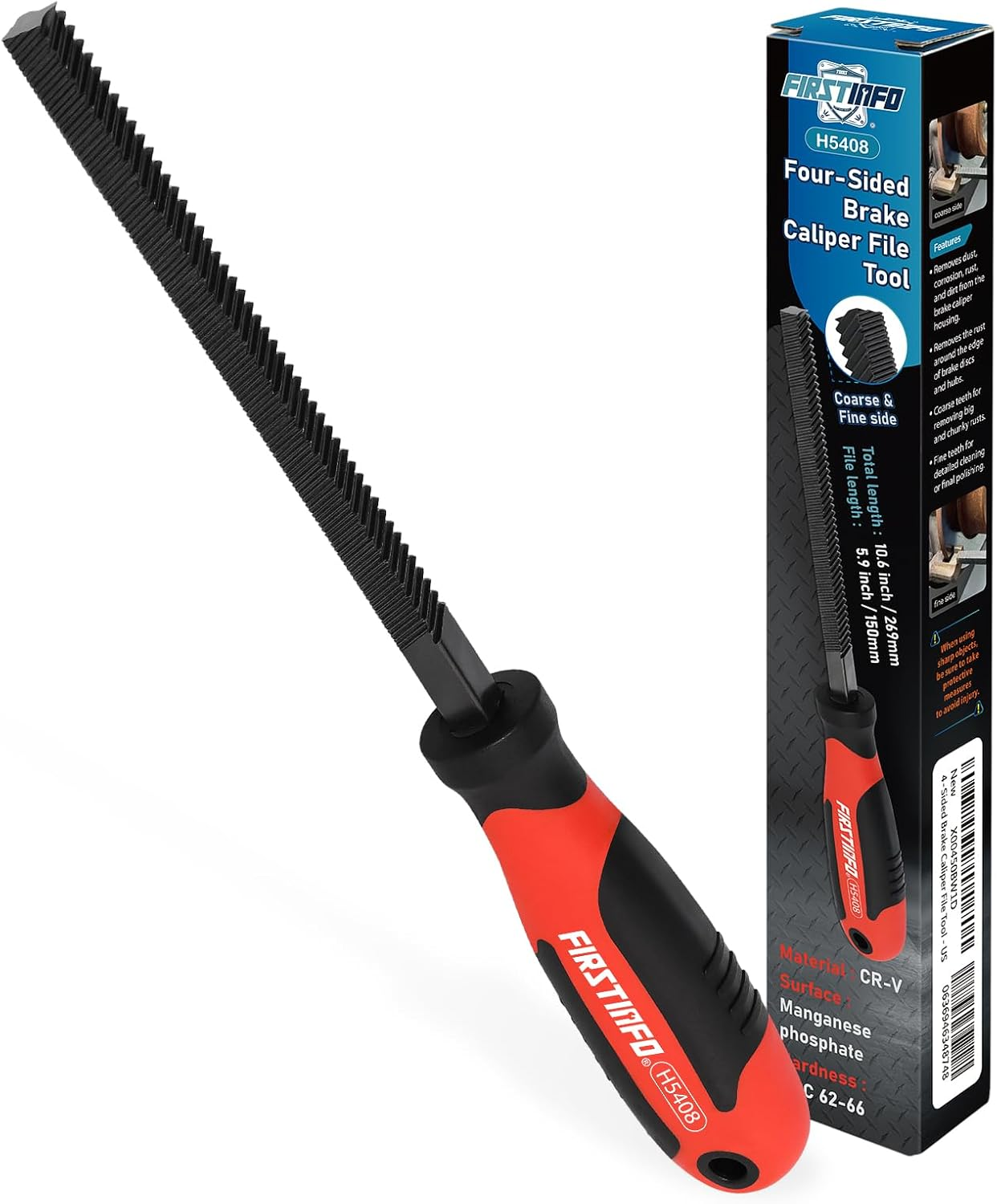 FIRSTINFO H5408 Course and Fine-Tooth Brake Caliper File | Rust Corrosion Removal | Four-Sided | HRC 62-66 | 9Mm File Width | 150Mm File Length image number 6