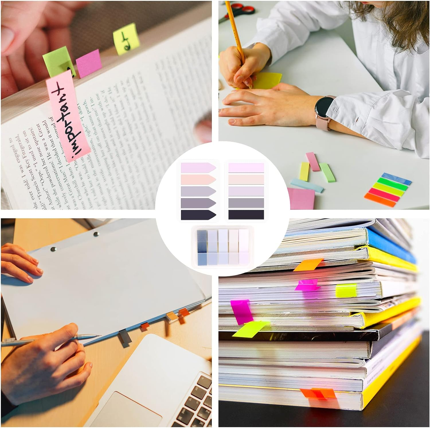 AIEX 600Pcs Index Tabs Flags, Self-Adhesive Sticky Tabs Page Tabs Writable Book Markers Page Flags for Reading Index, File Folders, Book Notes - Easy to Remove (Morandi Color) - Pink-Purple image number 7