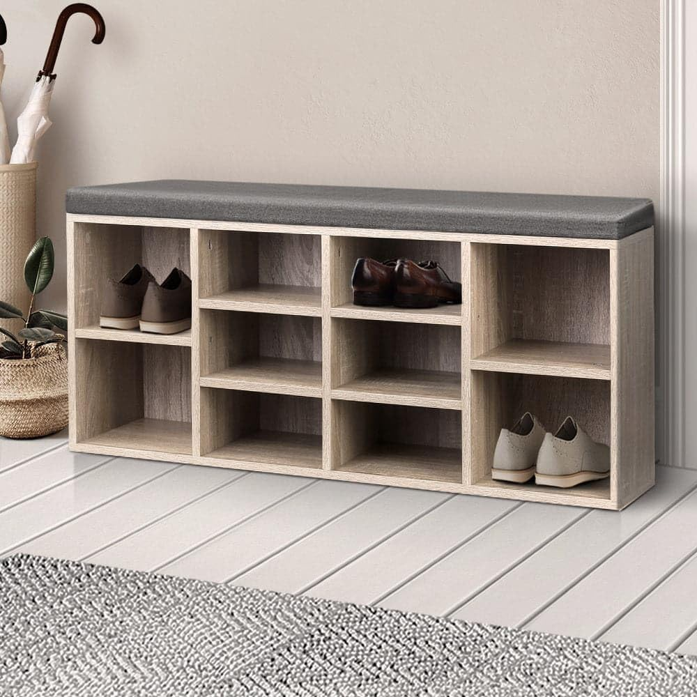 Artiss Shoe Rack Bench, Wood Shoes Storage Cabinet Organiser Benches Seat Drawers Shelf Organizer Home Decor Indoor Outdoor Bedroom Hallway Furniture, Durable and Strong Beige - Natural image number 2