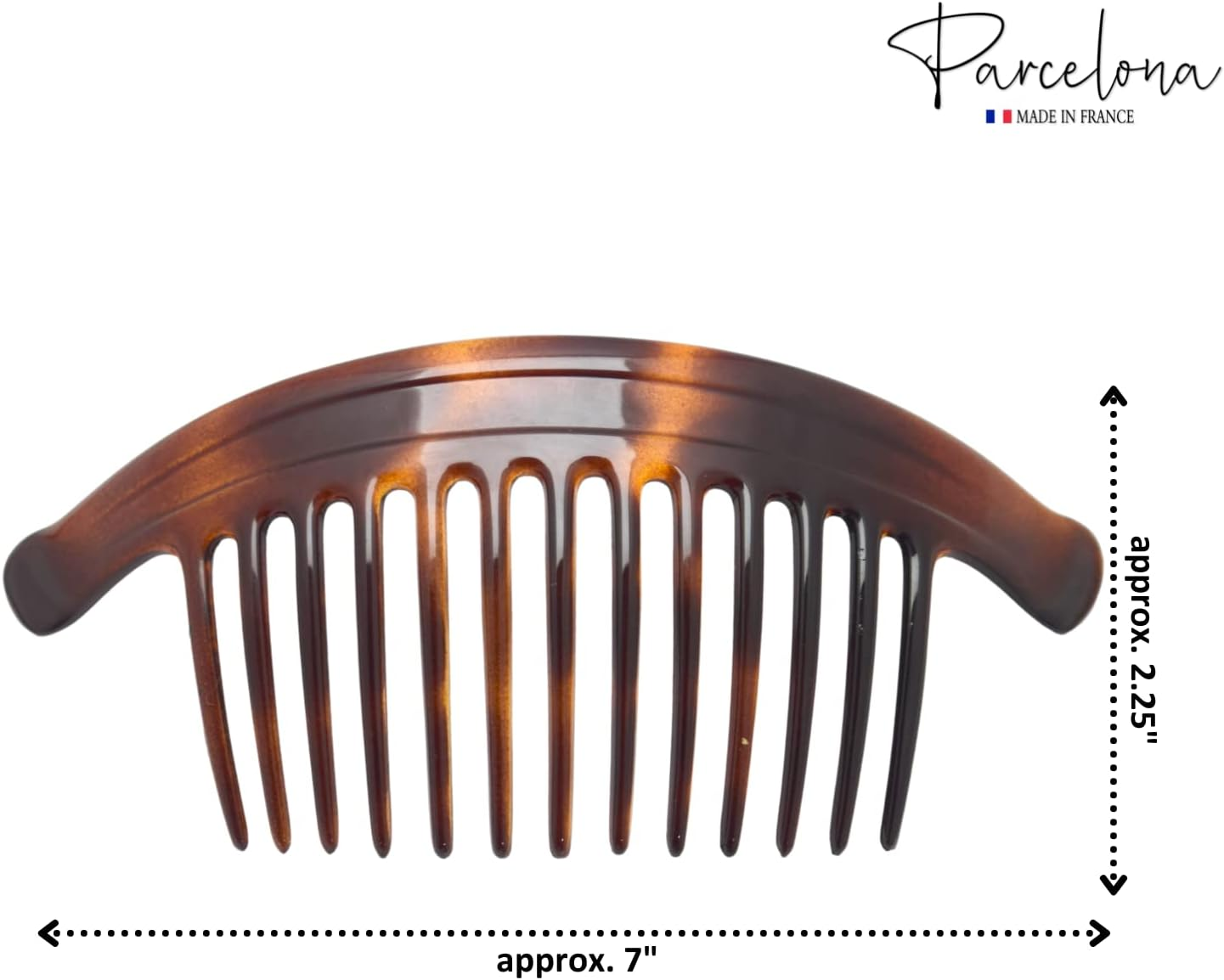 Parcelona France Arch Extra Large Tortoise Brown Shell 13 Teeth Interlocking Side Hair Comb Pair image number 2