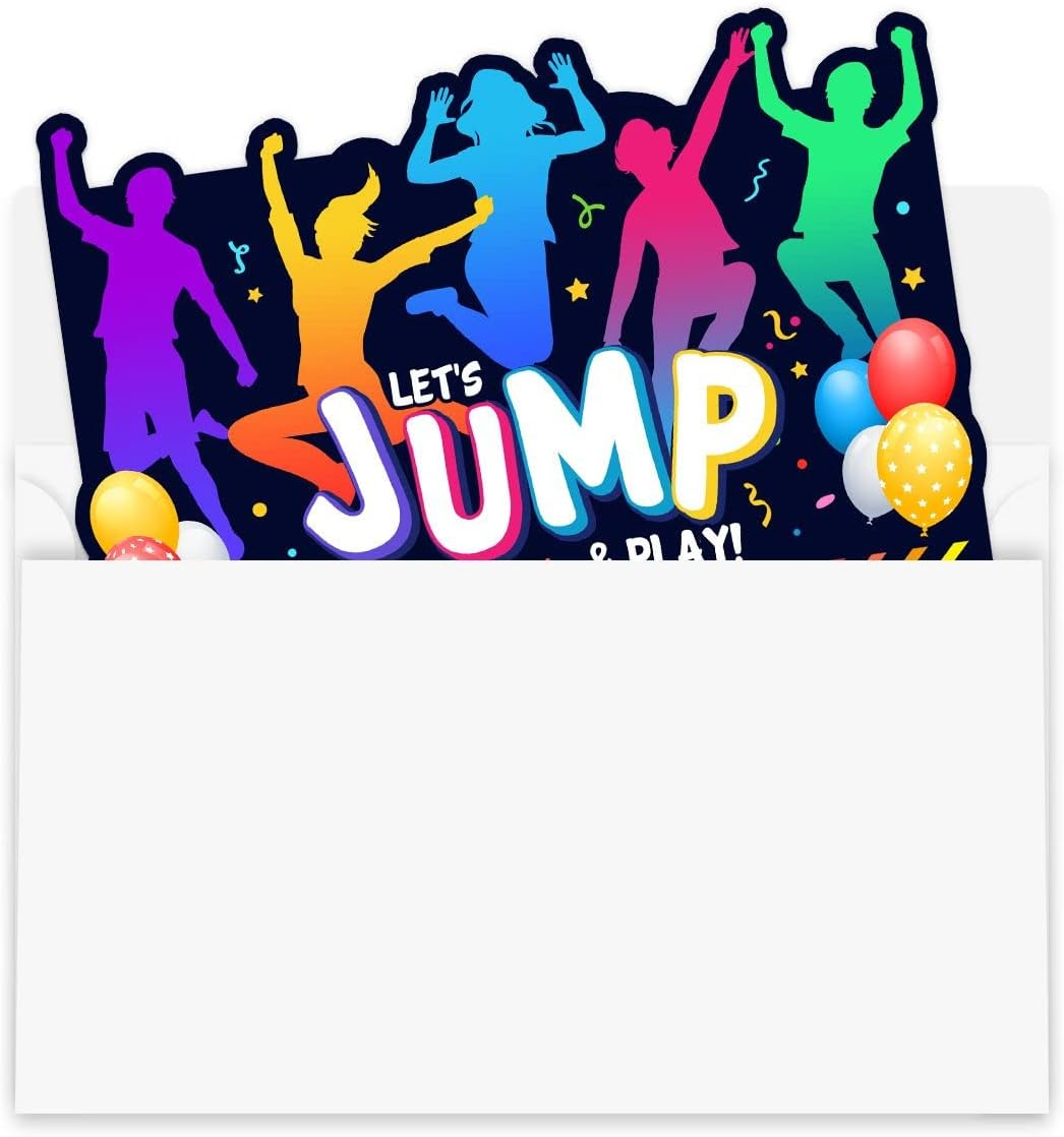 Simimi Art Bounce House or Jumping Party Invitations - Trampoline Jump Birthday Invite - Trampoline Birthday Party - LET'S JUMP & PLAY (30 Cards + 30 Envelopes) image number 4