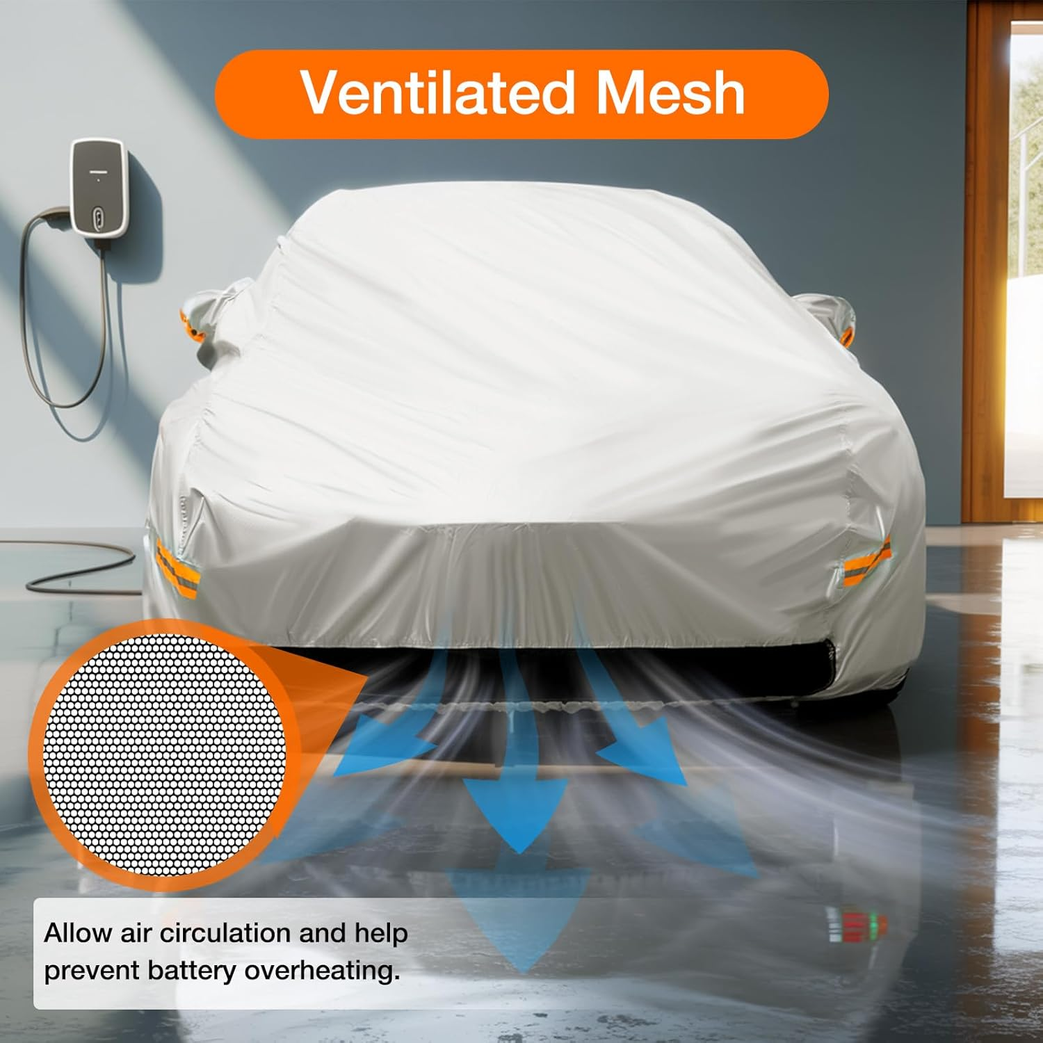 Neverland Car Cover Compatible with Tesla Model Y 2017-2025, Outdoor Waterproof 300D Heavy Duty All-Weather Protection Full Model Y Car Cover with Ventilated Mesh Charging Port Storage Bag image number 6