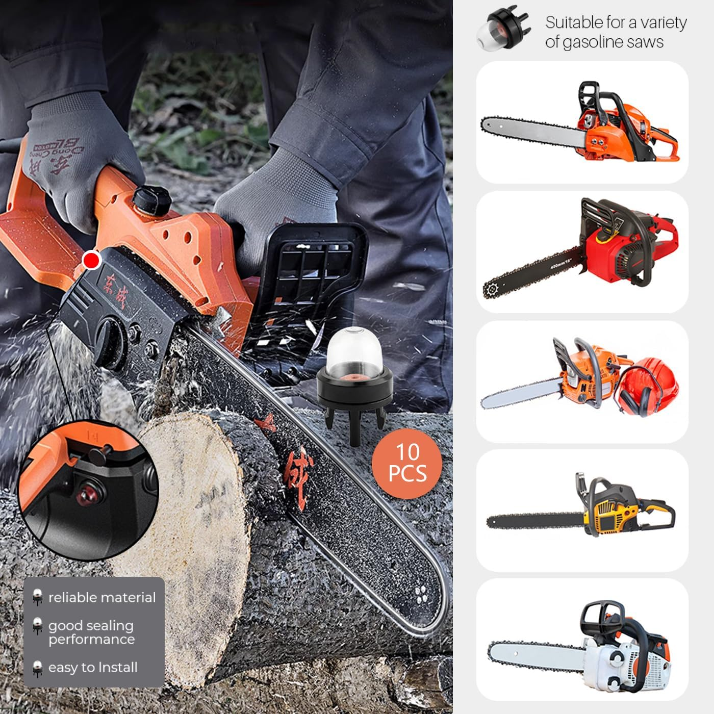 Bestgle 10 Pcs Carburetor Oil Bubbles Petrol Snap in Primer Fuel Bulb Pump for Stihl Ryobi WALBRO Husqvarna Chainsaw Gasoline Saw image number 3