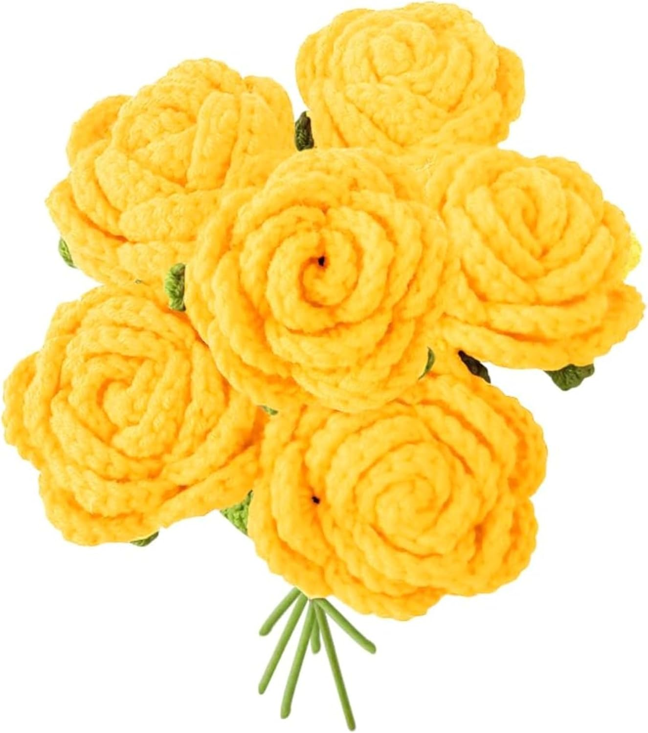Ozfuns 6 PCS Hand-Woven Roses,Knitting Crochet Flower Bouquet,Crochet Handmade Red Rose Artificial Flowers,Wedding Decor Suitable for Anniversaries Celebrations Birthday Gift (Yellow)