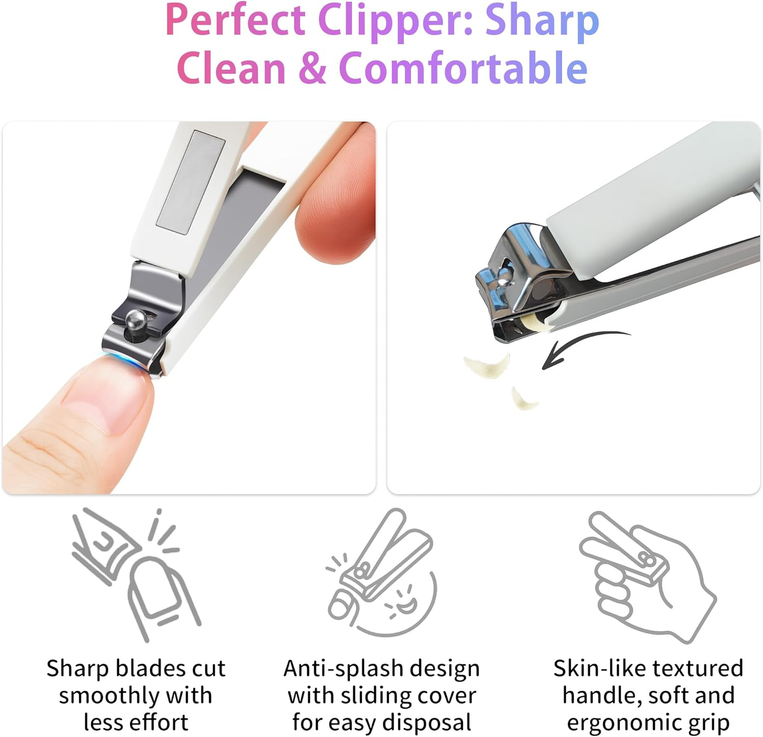 Sun&Beam Nails Nail Clippers Glass Nail File Scissors Mirror Ear Pick 6-Pcs Set Nail Care Set for Hands and Feet Anti-Splash Anti-Slip Portable with Storage Box White image number 3