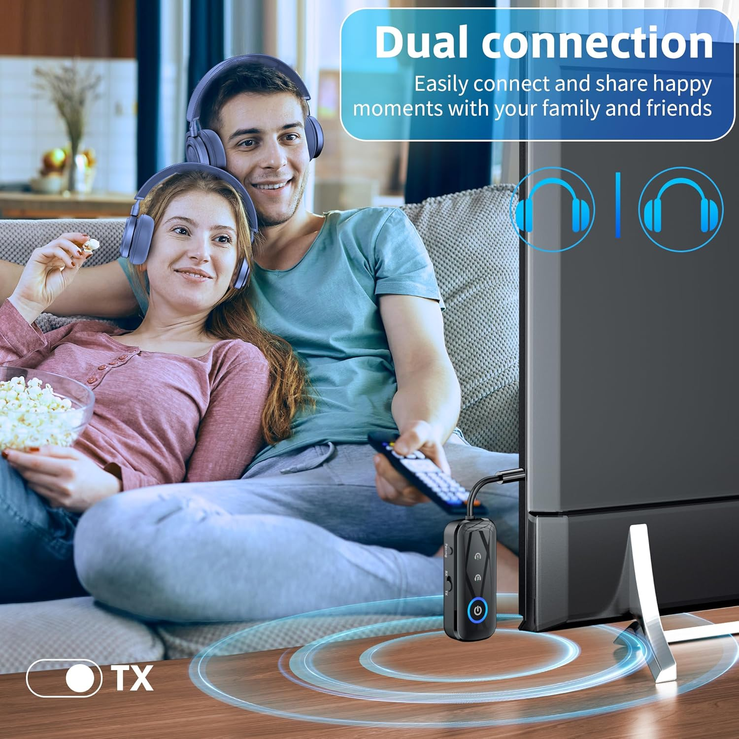 2 in 1 Bluetooth 5.3 Transmitter Receiver, SONRU Travel Essentials Airplane Headphone Adapter Airfly Wireless Adapter with 3.5Mm AUX Compatible with 2 Airpods Wireless Headphones - Blue image number 2