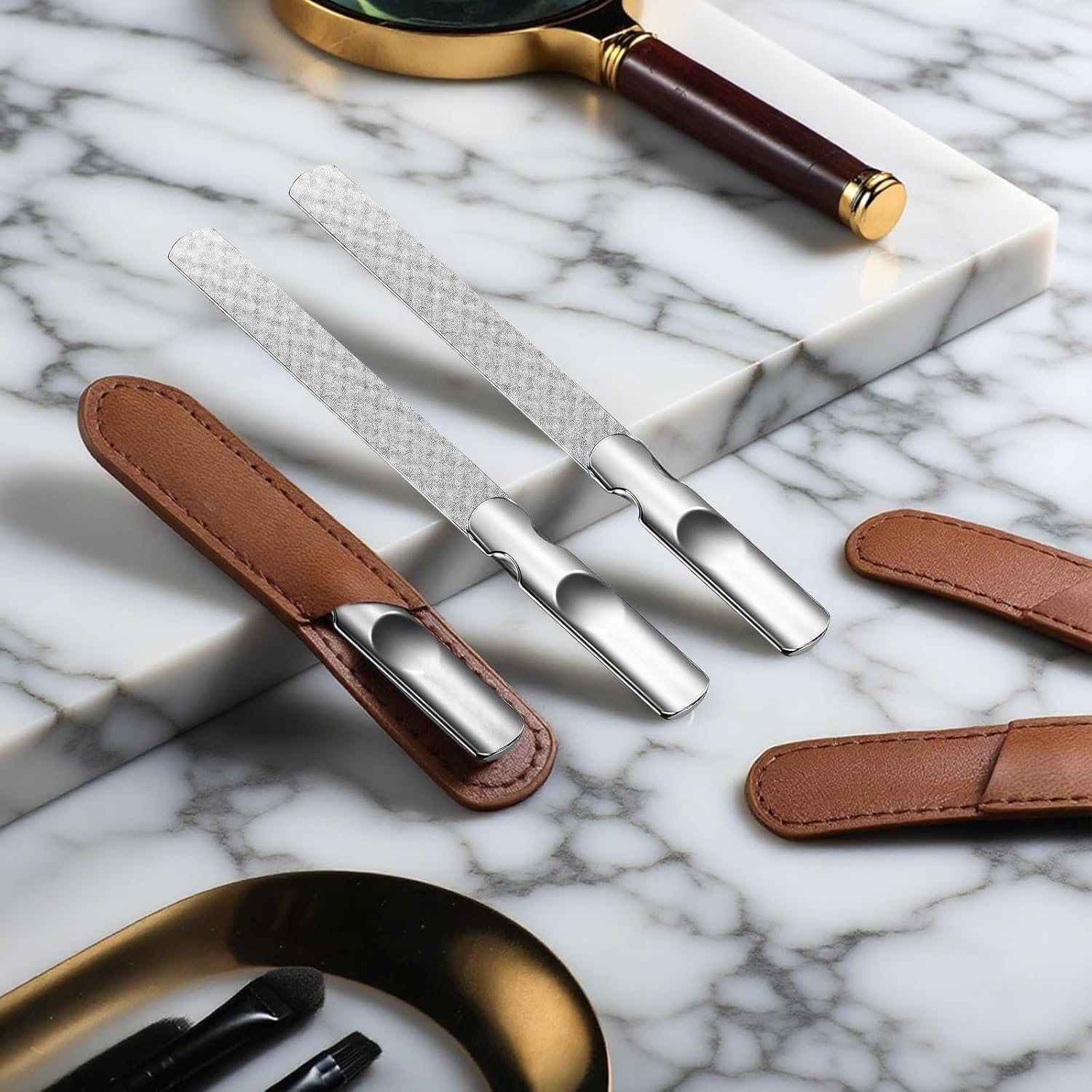 Zvorgath Stainless Steel Double Sided Nail File with anti - Slip Handle and Travel Leather Case for Men and Women, Great for Home, Salon or Travel Use image number 5