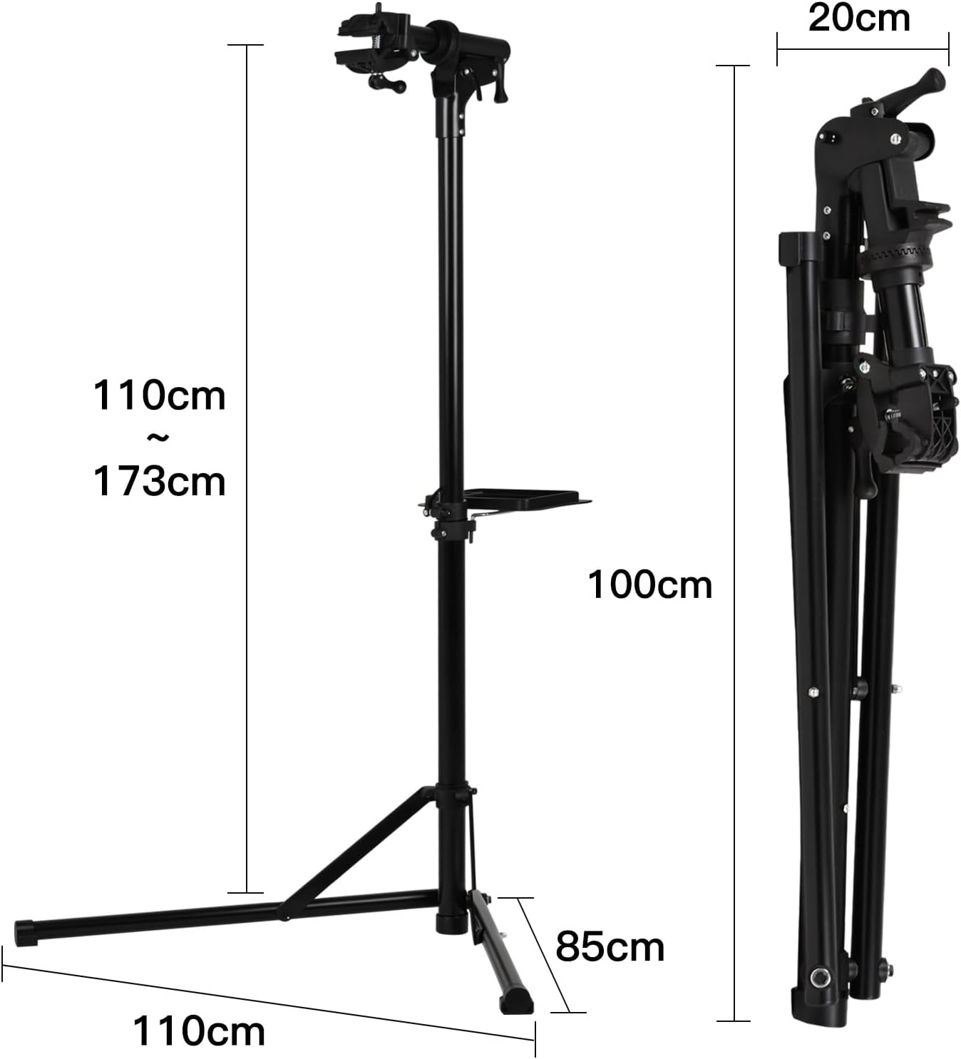 Oppsbuy Bike Repair Rack, 50KG Heavy Duty Adjustable Bicycle Maintenance Stand with Magnetic Tool Tray Telescopic Arm, Foldable Portable Design for Home, Shops image number 5