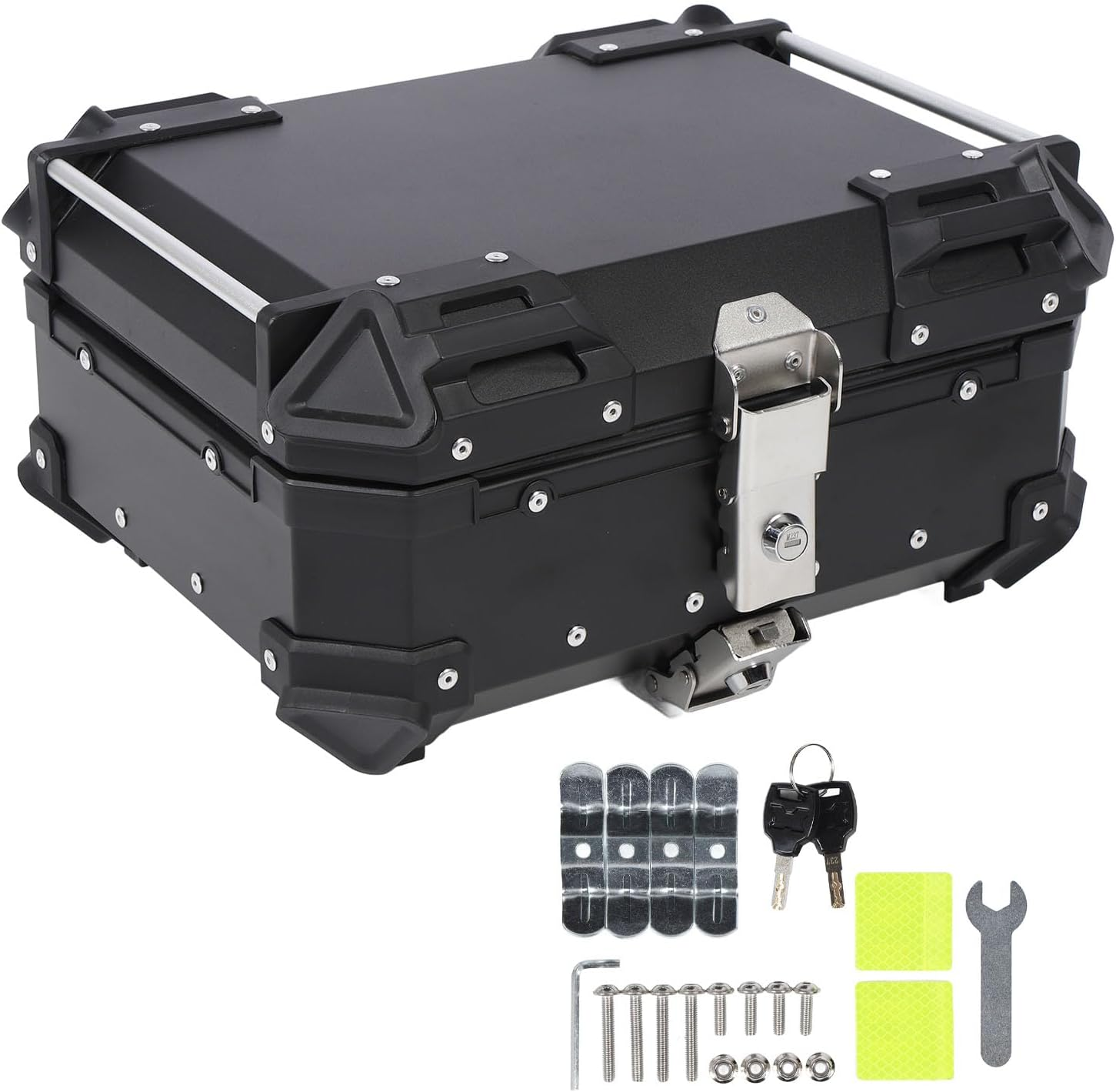 25L Motorcycle Top Case Tail Box, Aluminum Alloy Water Proof Universal Trunk Storage Case, Motorbike Rear Top Box with Safety Lock & Shockproof Lining (Black)