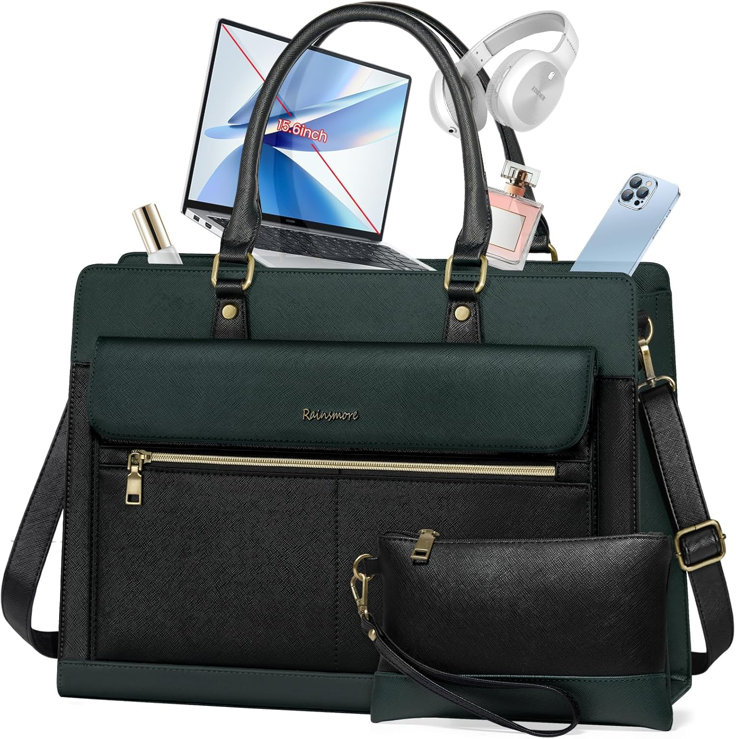 Lubardy Laptop Bag for Women 15.6 Inch PU Leather Tote Bags Women Waterproof Work Bag Handbags for Women with Clutch Office Business Briefcase Computer Crossbody Bag