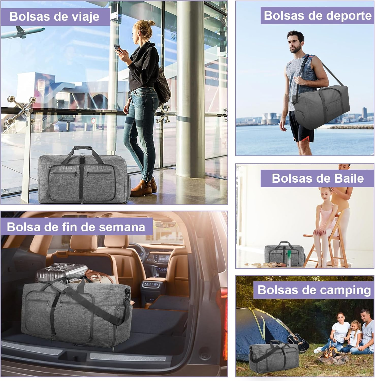 Travel Duffle Bag, Men'S Travel Bag, Waterproof Sports Bags for Women, with Shoe Compartment and Removable Shoulder Strap, for Gym Business Travel (Gray, 115L)