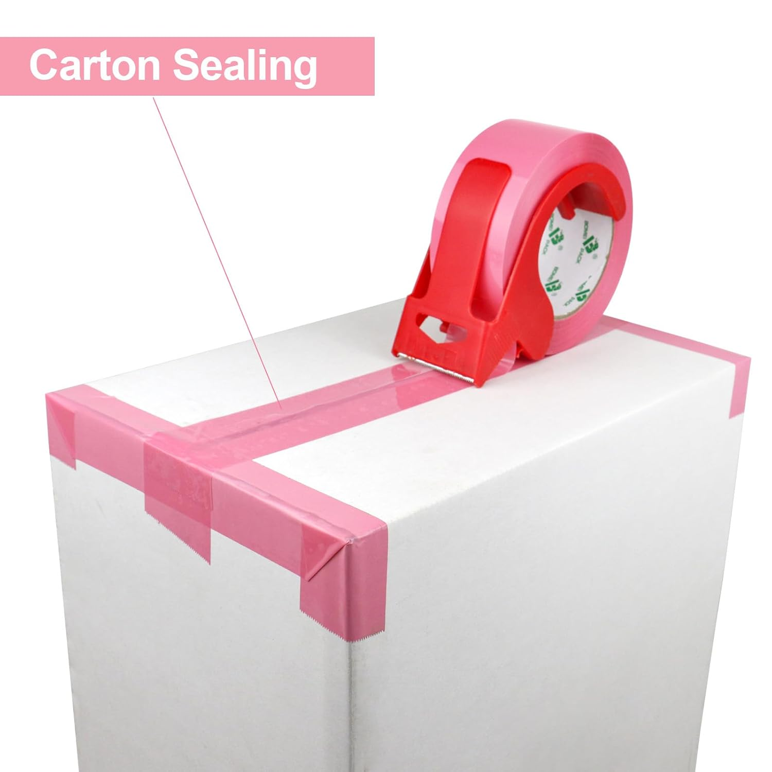 3 Rolls BOMEI PACK Pink Packing Tape with Dispenser, Heavy Duty Packaging Tape for Moving Shipping Sealing and Storage,1.8Mil Thick, 3 Rolls 1.88 Inch X 50 M,Total 150M image number 5