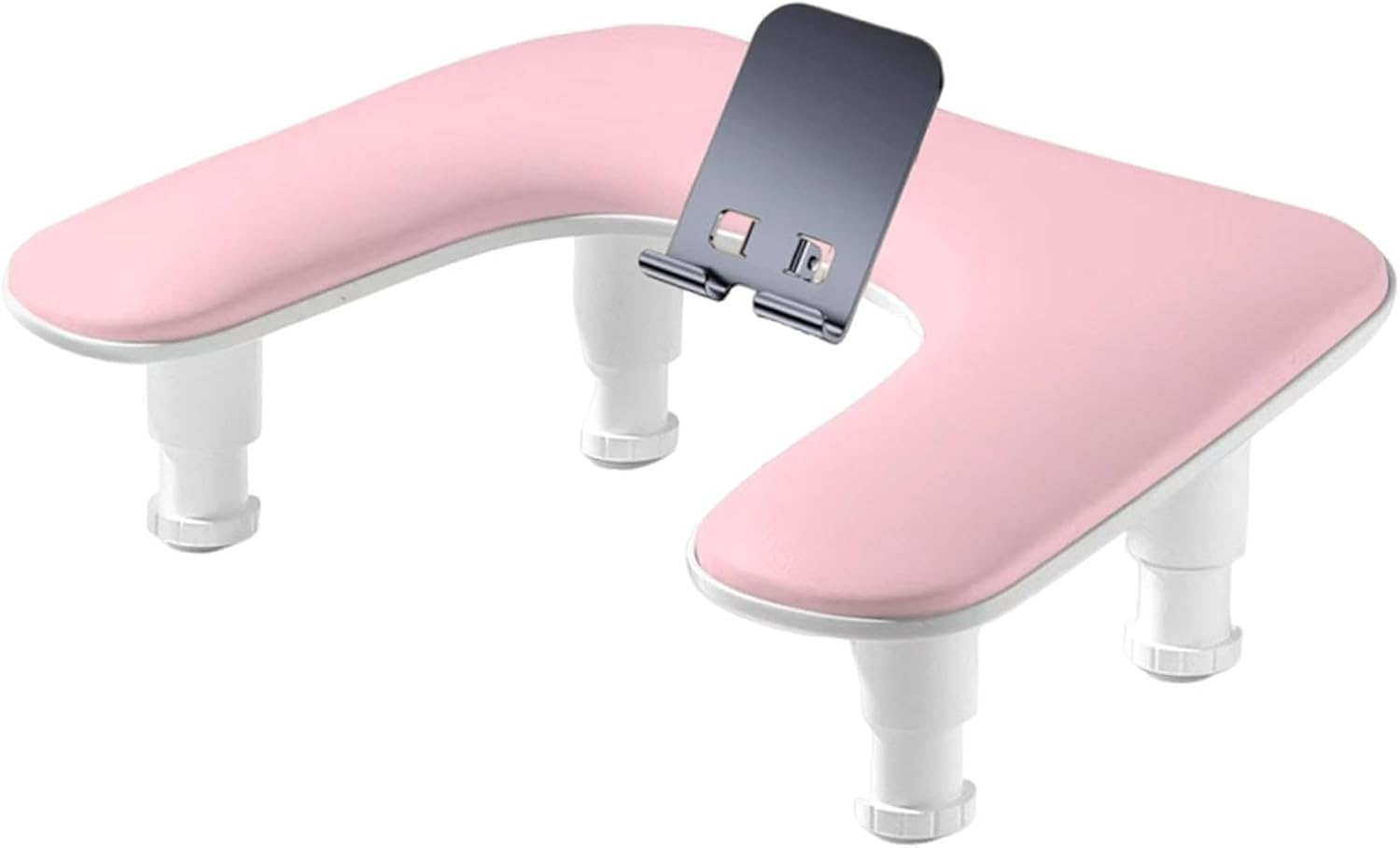 Perfeclan Nail Arm Rest Adjustable Height Premium Hand Cushion Durability Manicure Tool U Shaped with Phone Holder Nail Hand Rest Stand, White