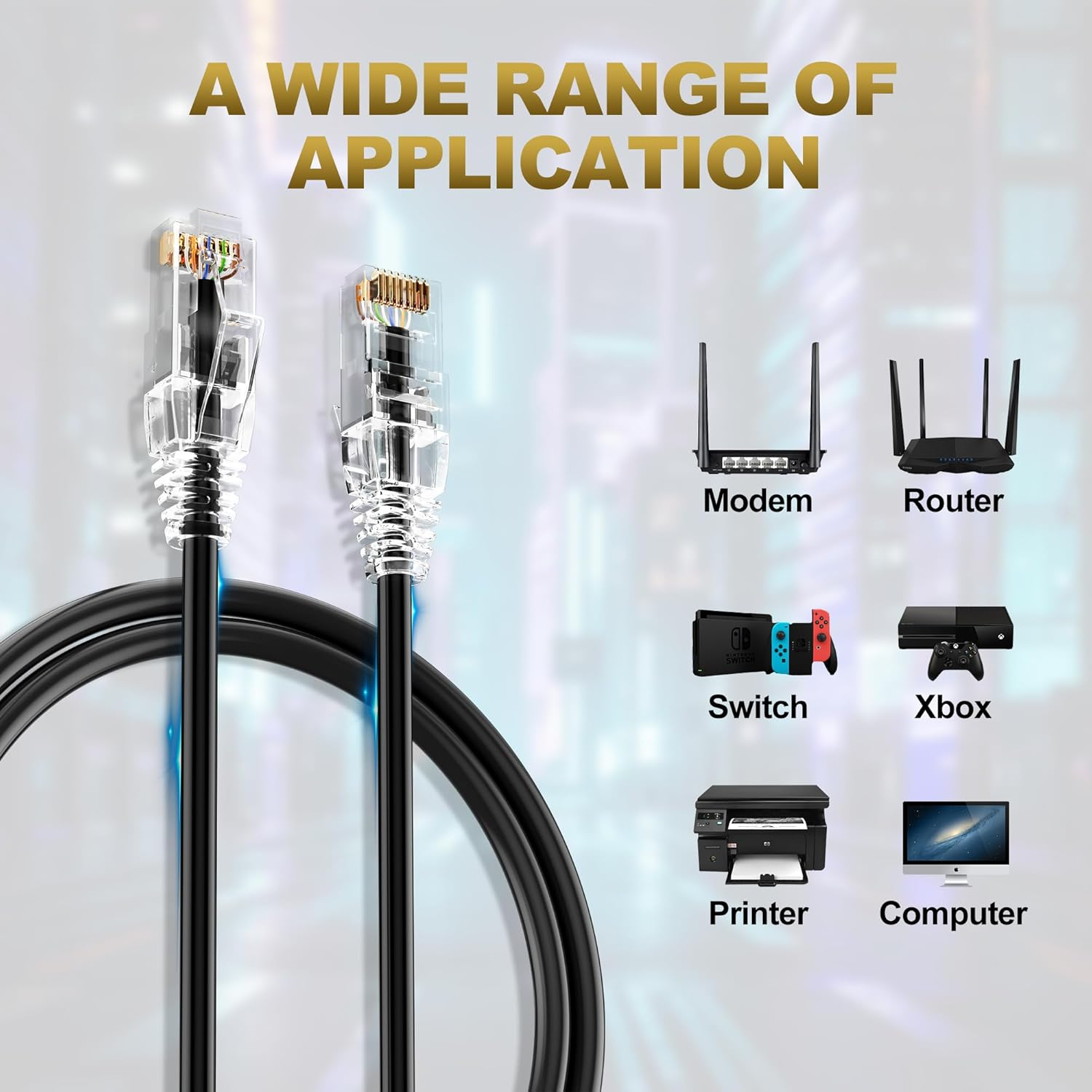 Ethernet Cable Slim 10M, High-Speed Cat 6 Ethernet Cable 10G Support, Flexible Cat6 Internet LAN Wire with Rj45 Connector Professional Black Patch Cord, Suitable for Indoor&Outdoor Design-Round image number 1